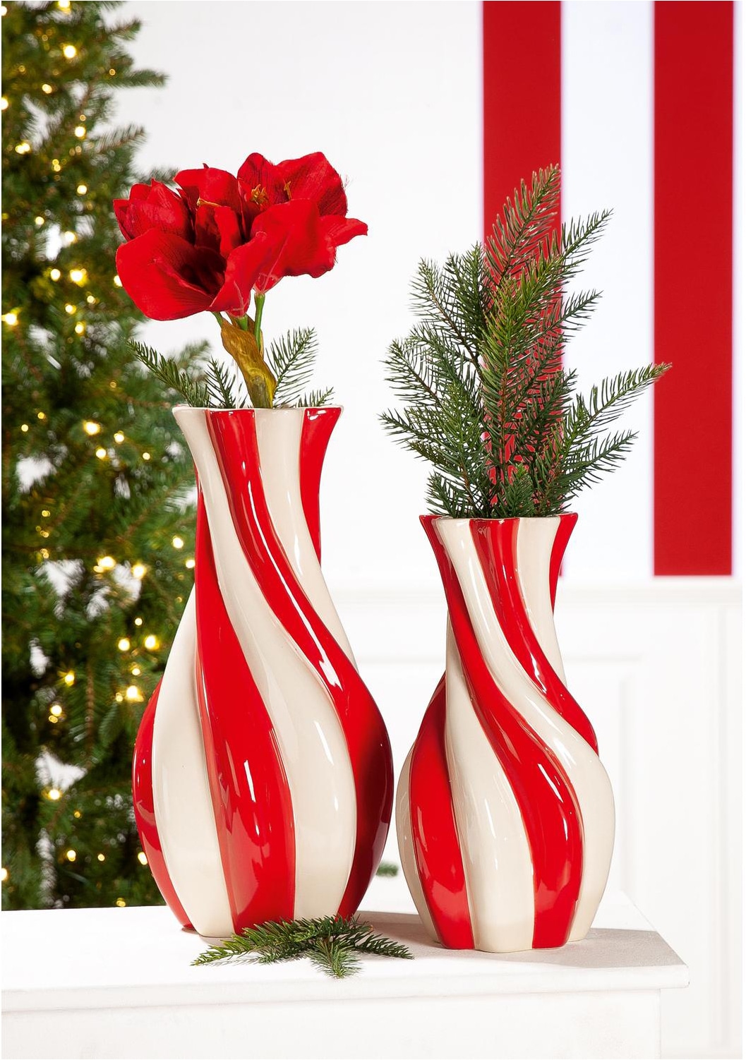 GILDE Tischvase »Vase, Kegel, "Candy", gestreift, Keramik, creme, rot« Vase Candy Dekovase modern Trend Hingucker Geschenkidee