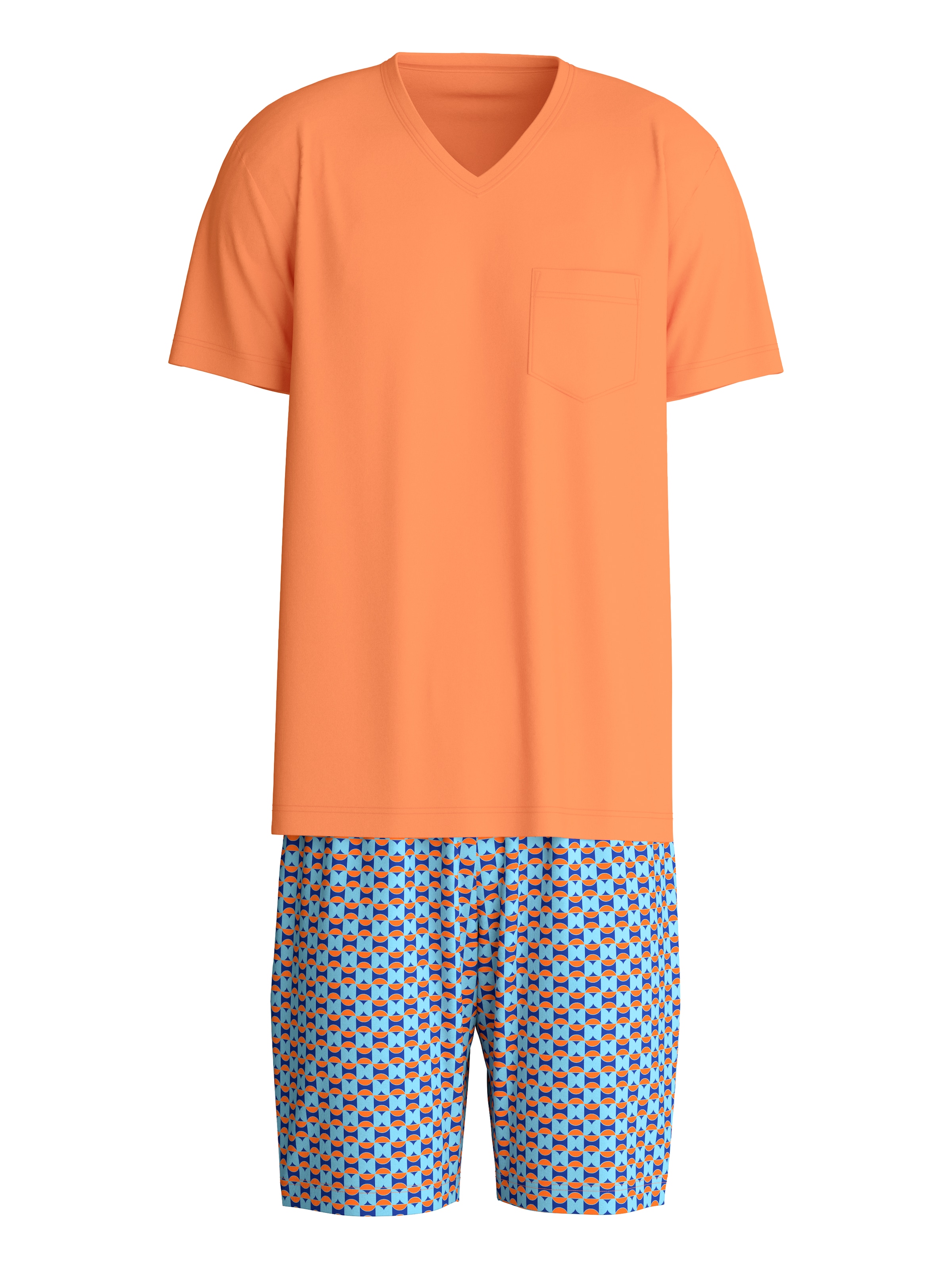 CALIDA Shorty »Relax Imprint 4« 2 mit V-Ausschnitt und kurzen Ärmeln, Hose gemustert