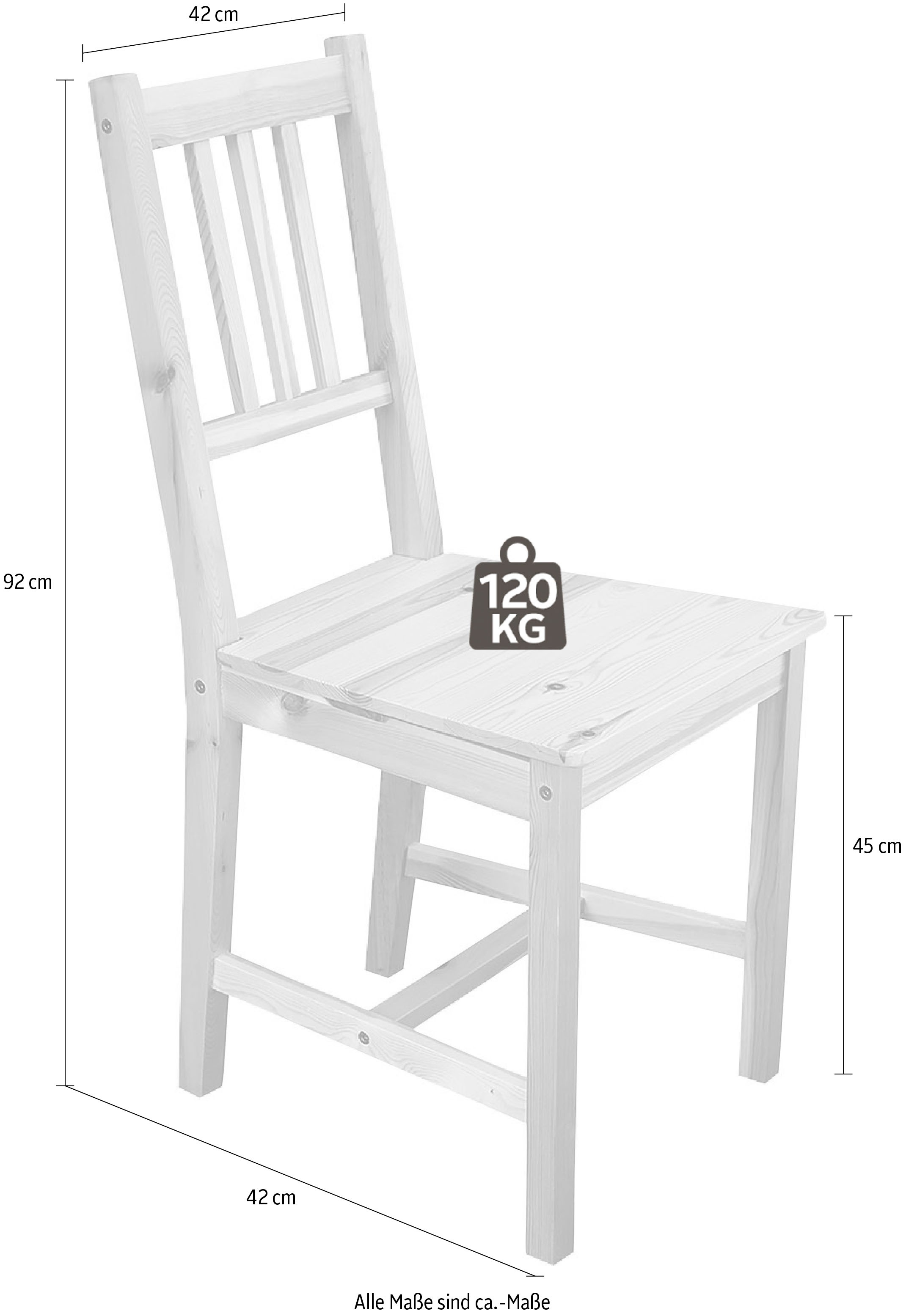 Home affaire 4-Fußstuhl, (Set), 2 St., aus massivem Kiefernholz