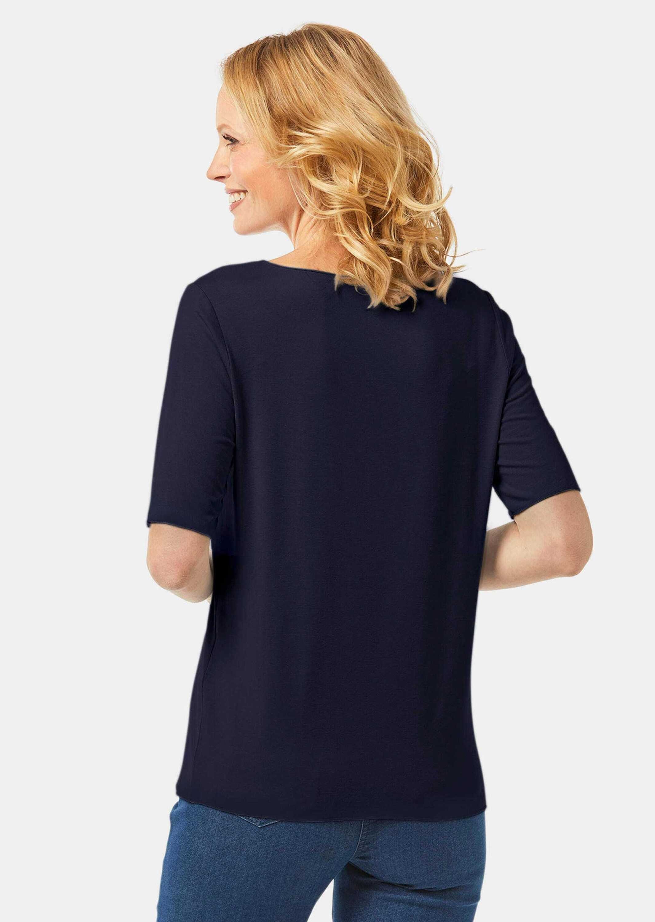 GOLDNER Langarm-Poloshirt »Rundhalsshirt Kombistarkes Halbarmshirt mit tonaler Zierkante«