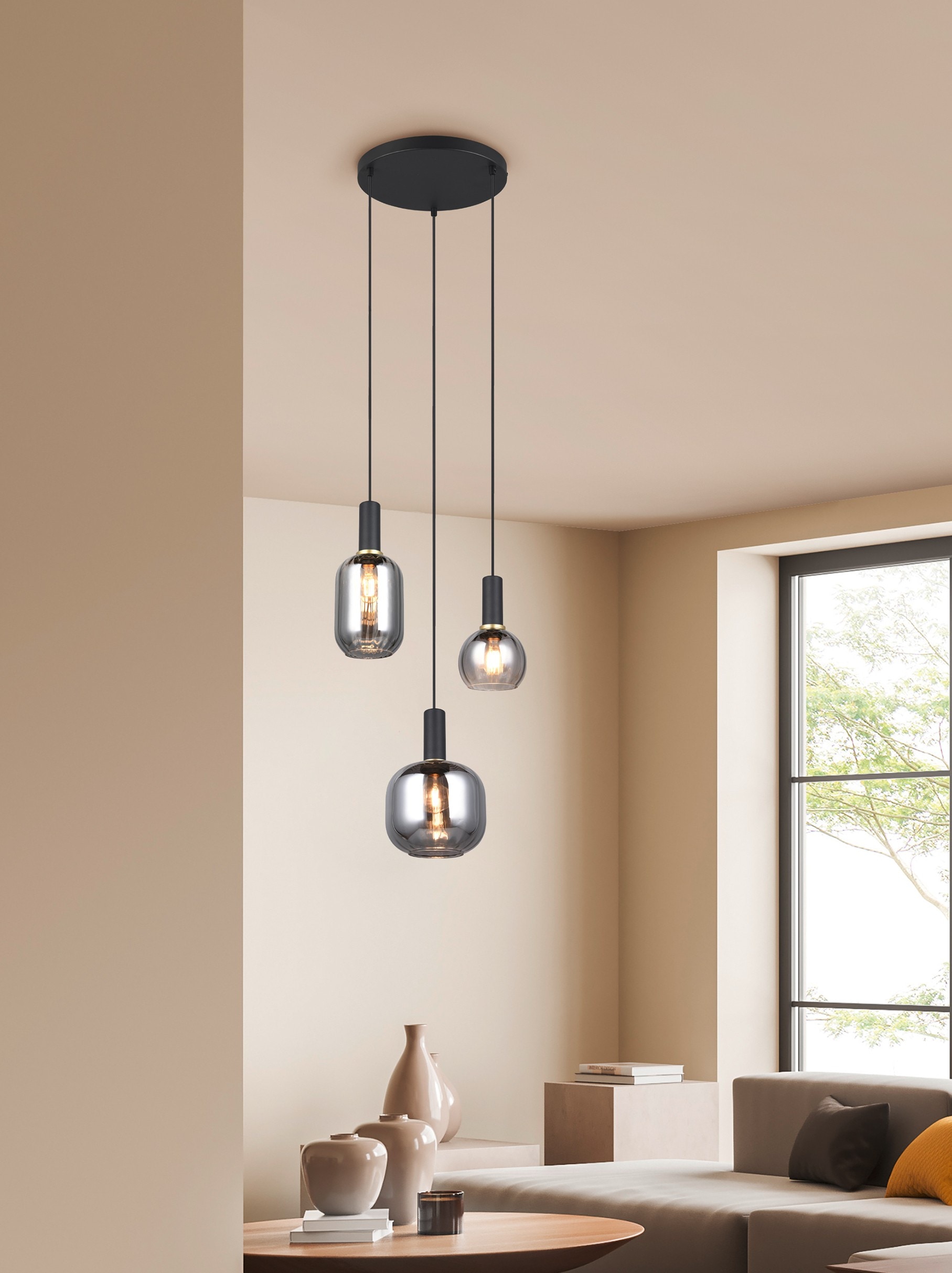 TRIO Leuchten Pendelleuchte »DIVA, E27 Hängelampe 3-flammig mit Glasschirm, exkl 3xE27 max 10W« E27 1 Stk. warmweiß - kaltweiß höhenverstellbar bis max 150cm Hängeleuchte Ø 30 cm Wohnzimmer Küche