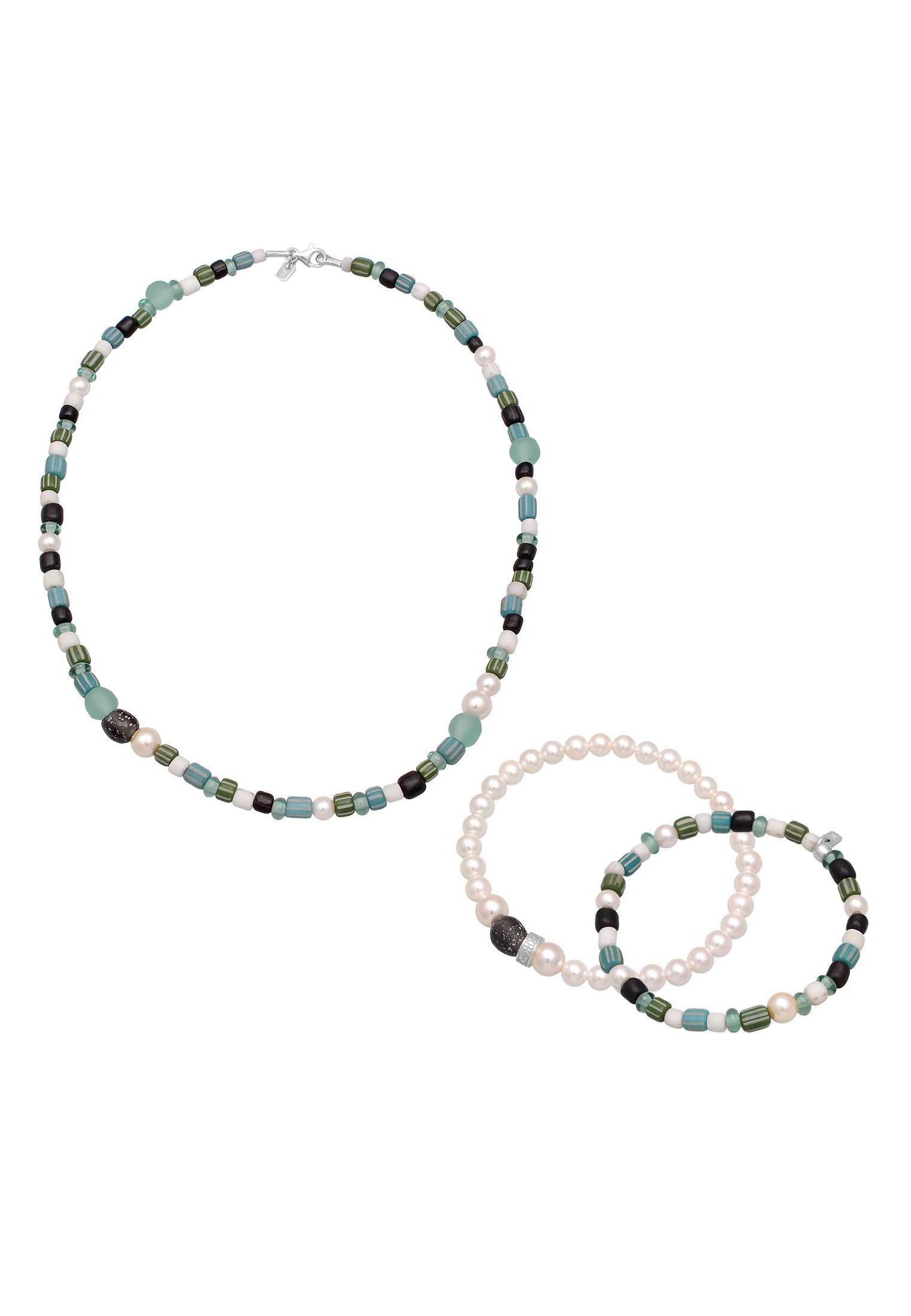 Kuzzoi Ohrring und Ketten Set »Schmuckset Herren Glas Perlen Set Halskette Armband 925 Silber«