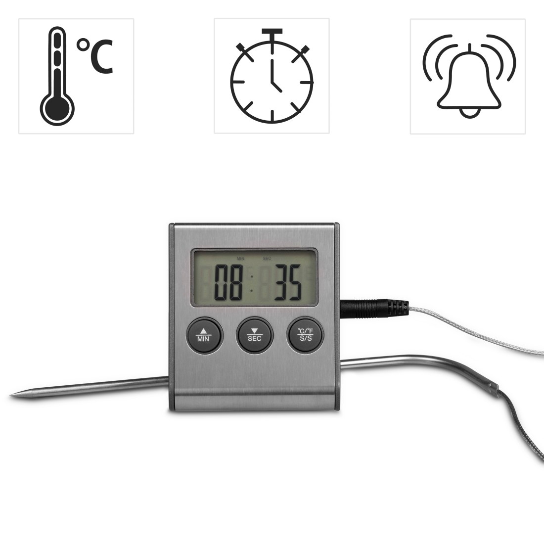 Xavax Bratenthermometer »Digitales Bratenthermometer mit Timer, Fleischthermometer«, Timer