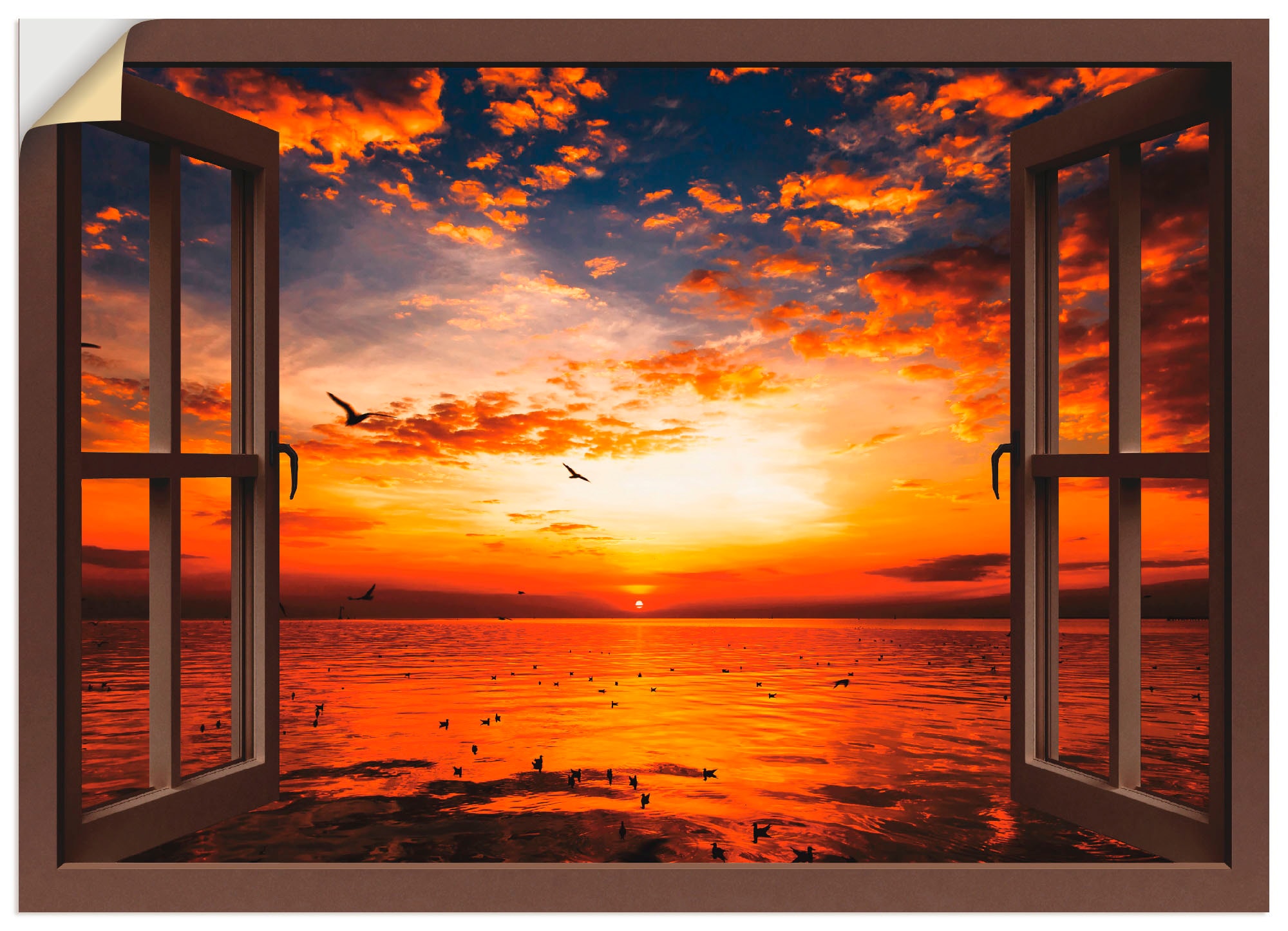Artland Wandbild Strand«, Poster, verschied. »Fensterblick in Größen am (1 auf als Wandaufkleber Fensterblick, St.), Leinwandbild, Raten Sonnenuntergang kaufen