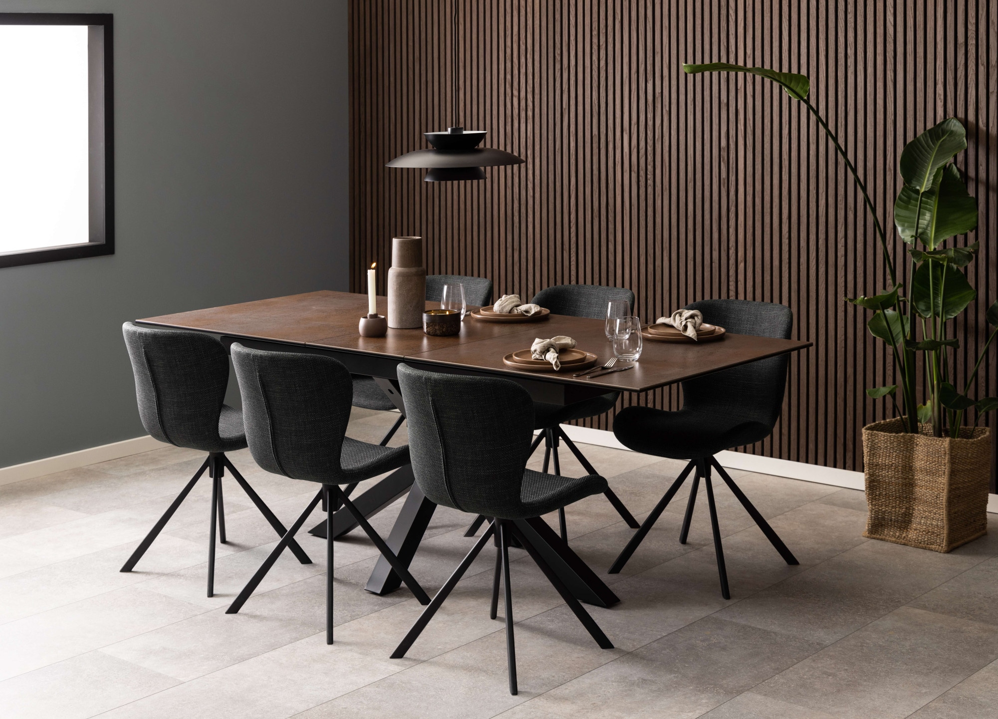 Heaven 168cm Extendable Modern Rectangular Dining Table with Ceramic Top, Rusty Brown