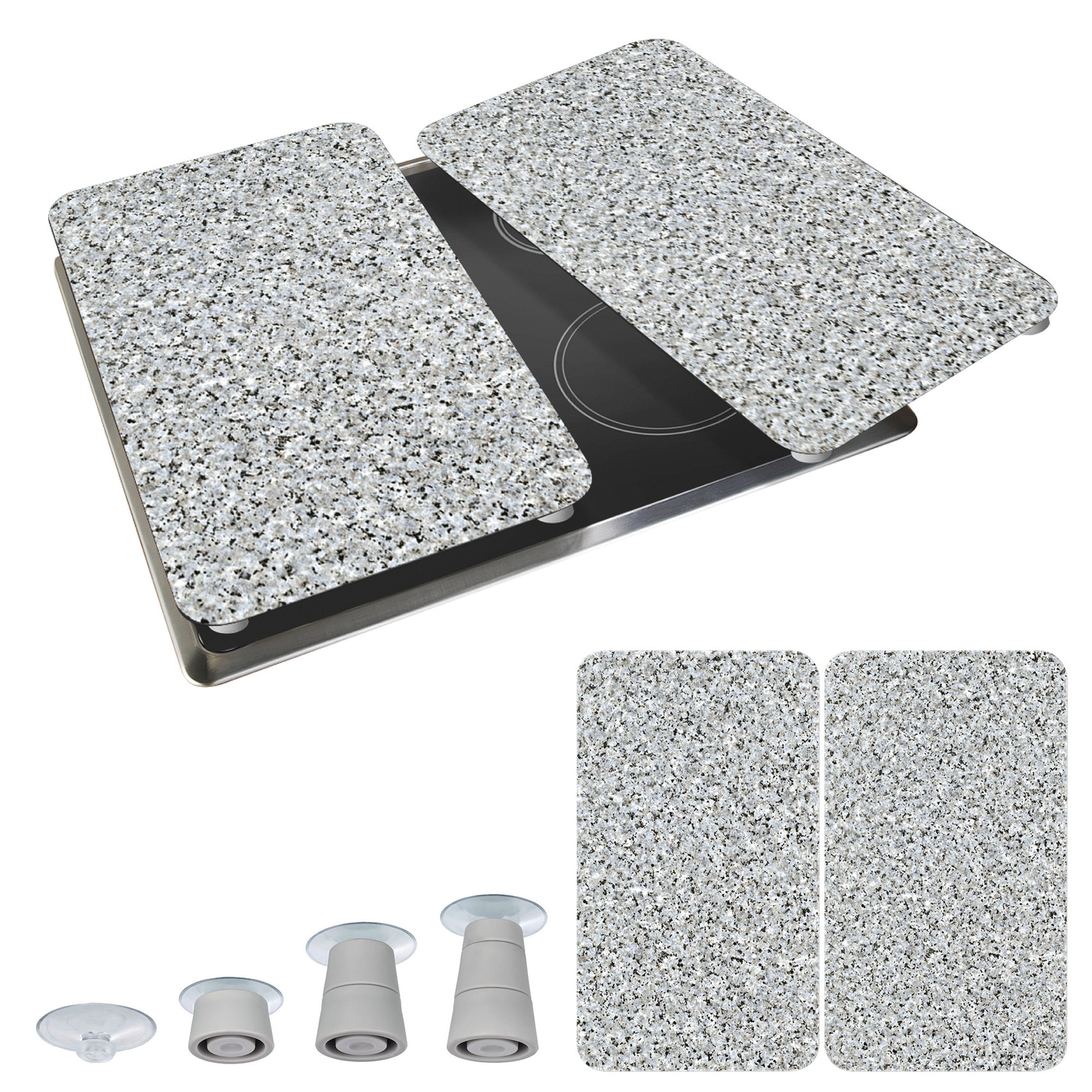 WENKO Herd-Abdeckplatte »Universal Modell Granit«, (Set, 2 tlg.), Herdabdeckung für alle Herdarten, kratzfest, mit rutschfesten Füßen