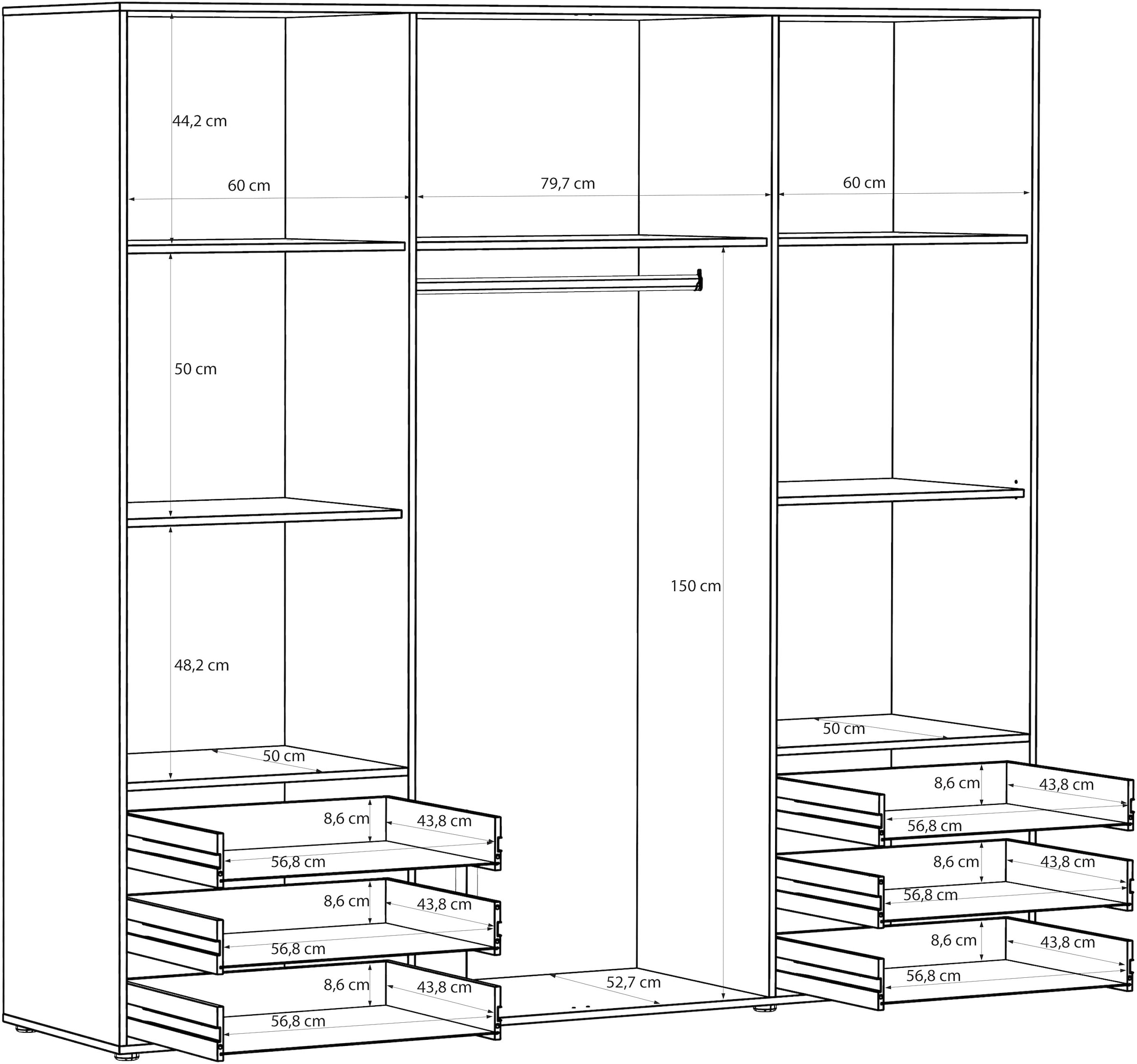 FORTE Drehtürenschrank »Mokkaro, Kleiderschrank,zeitloses Design, 4 türig« viel Stauraum, Schubladen, Stangengriffe, Made in Europe