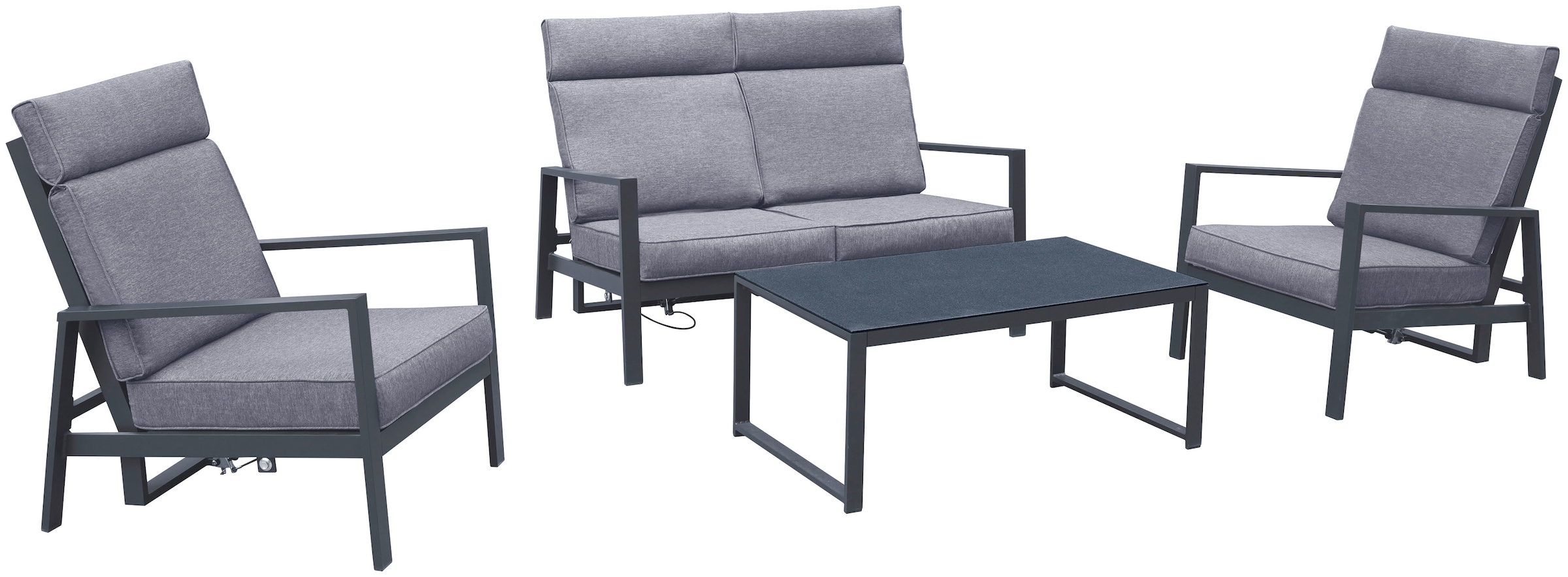 KONIFERA Gartenlounge-Set »Detroit«, (Set, 4 tlg., 1x 2er Sofa, 2x Sessel, 1x Tisch 100x60x42 cm, Aluminium), verstellbare Rückenlehnen