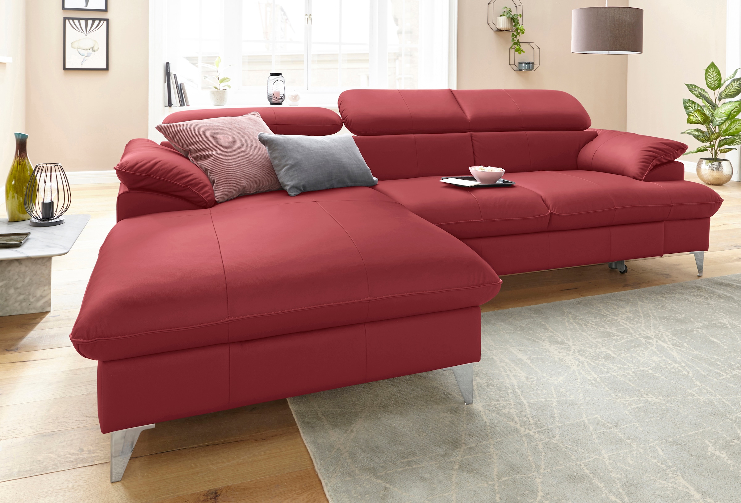 COTTA Polstergarnitur »Caluso L-Form«, (2 tlg.), Set bestehend aus: Ecksofa mit Kopfteilverstellung & Hocker