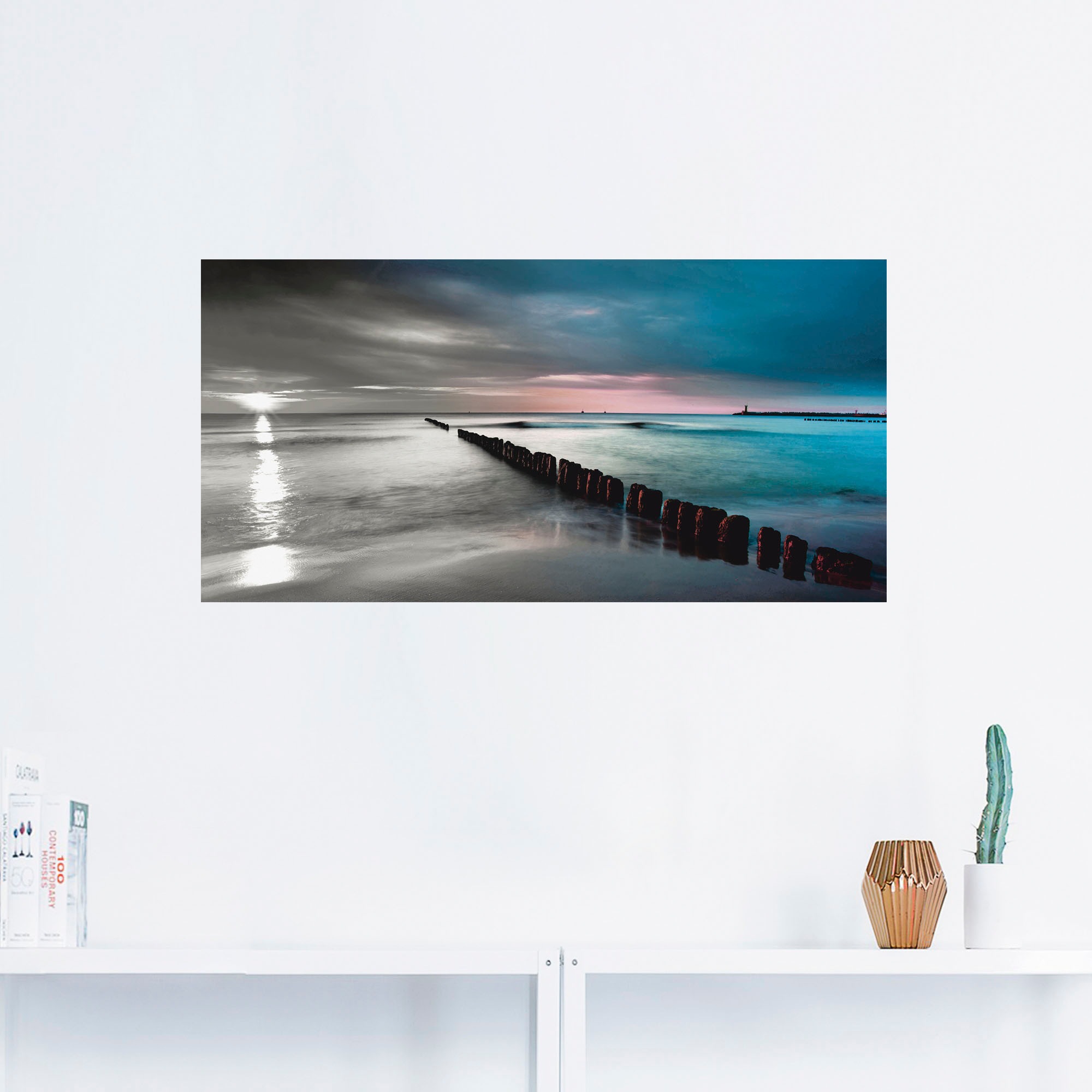 Artland Wandbild »Ostsee mit Sonnenaufgang s/w«, Gewässer, (1 St.), als Leinwandbild, Wandaufkleber in verschied. Größen