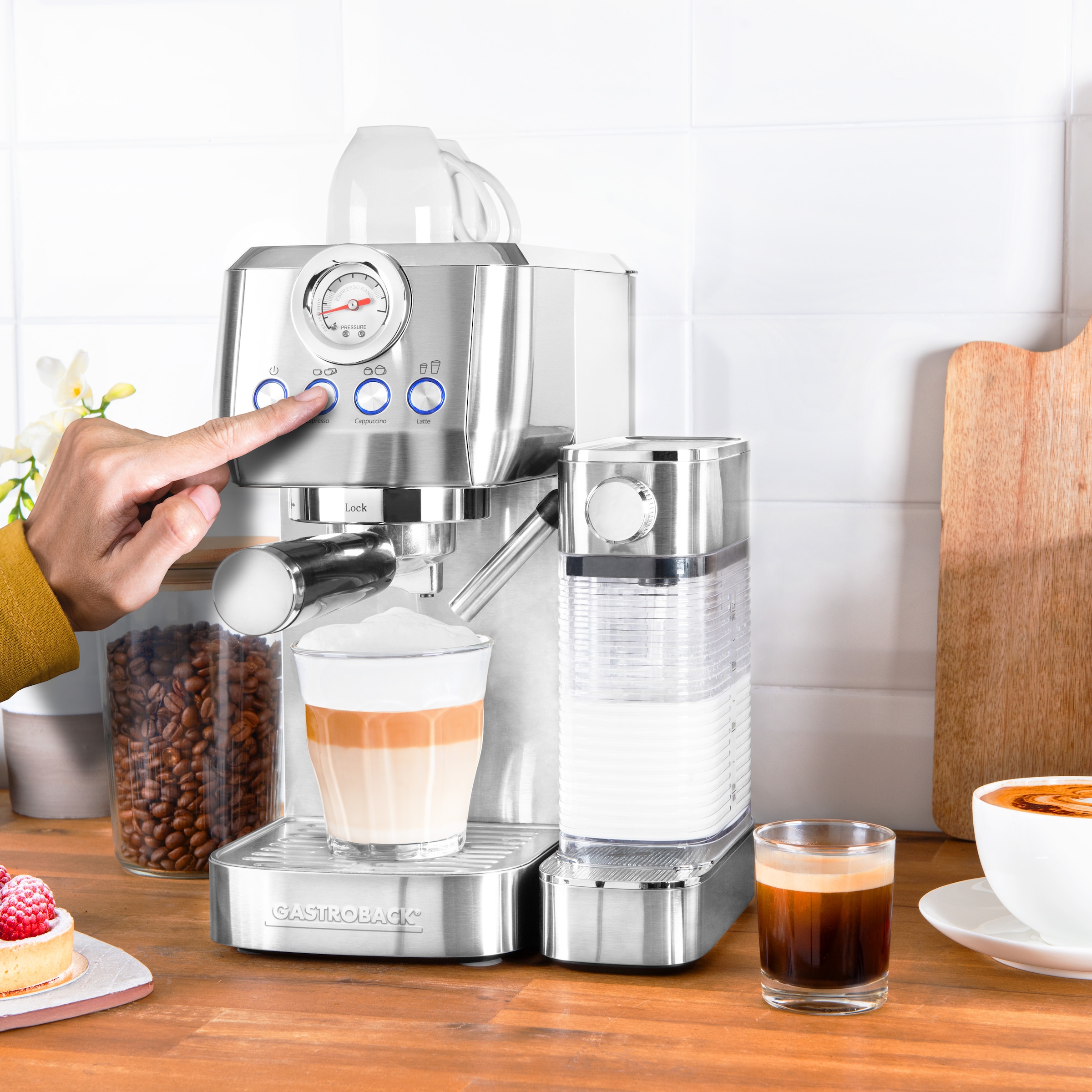 Gastroback Espressomaschine »42722 DESIGN ESPRESSO PICCOLO PRO M« mit integriertem, automatischem Milchaufschäumer