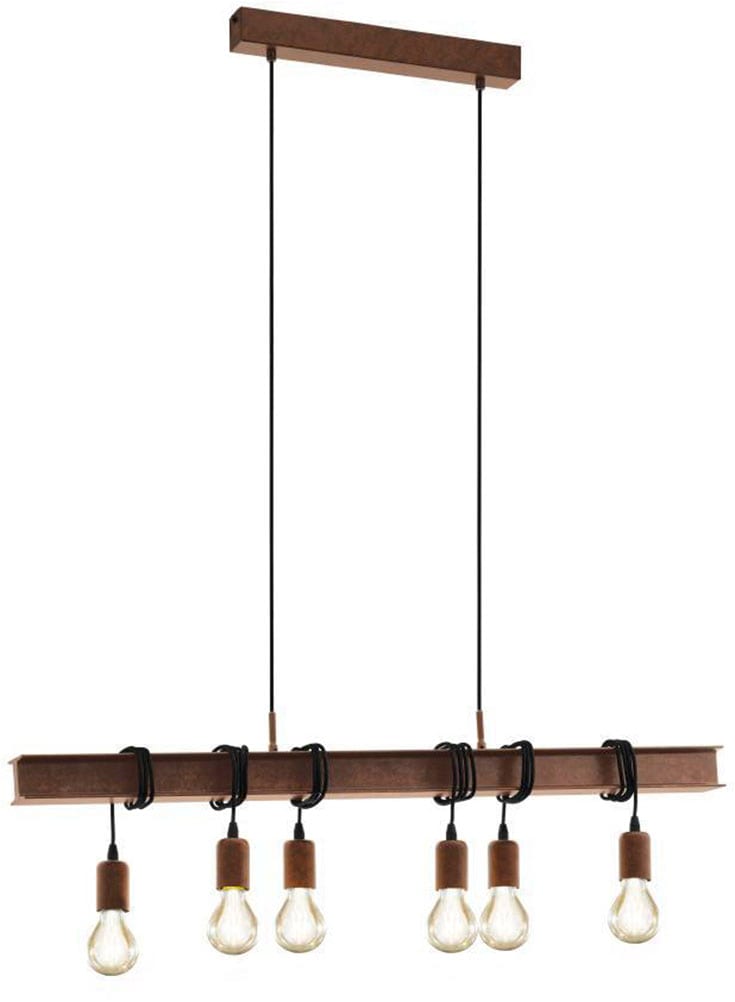 EGLO Pendelleuchte »TOWNSHEND 4 Hängeleuchte, Stahl, Rostoptik, Retro, Vintage, E27«, 6 flammig, Leuchtmittel E27 | ohne Leuchtmittel, antik-braun, Metallbalken, Esszimmer, 6 flammig, 110x100,5x7cm