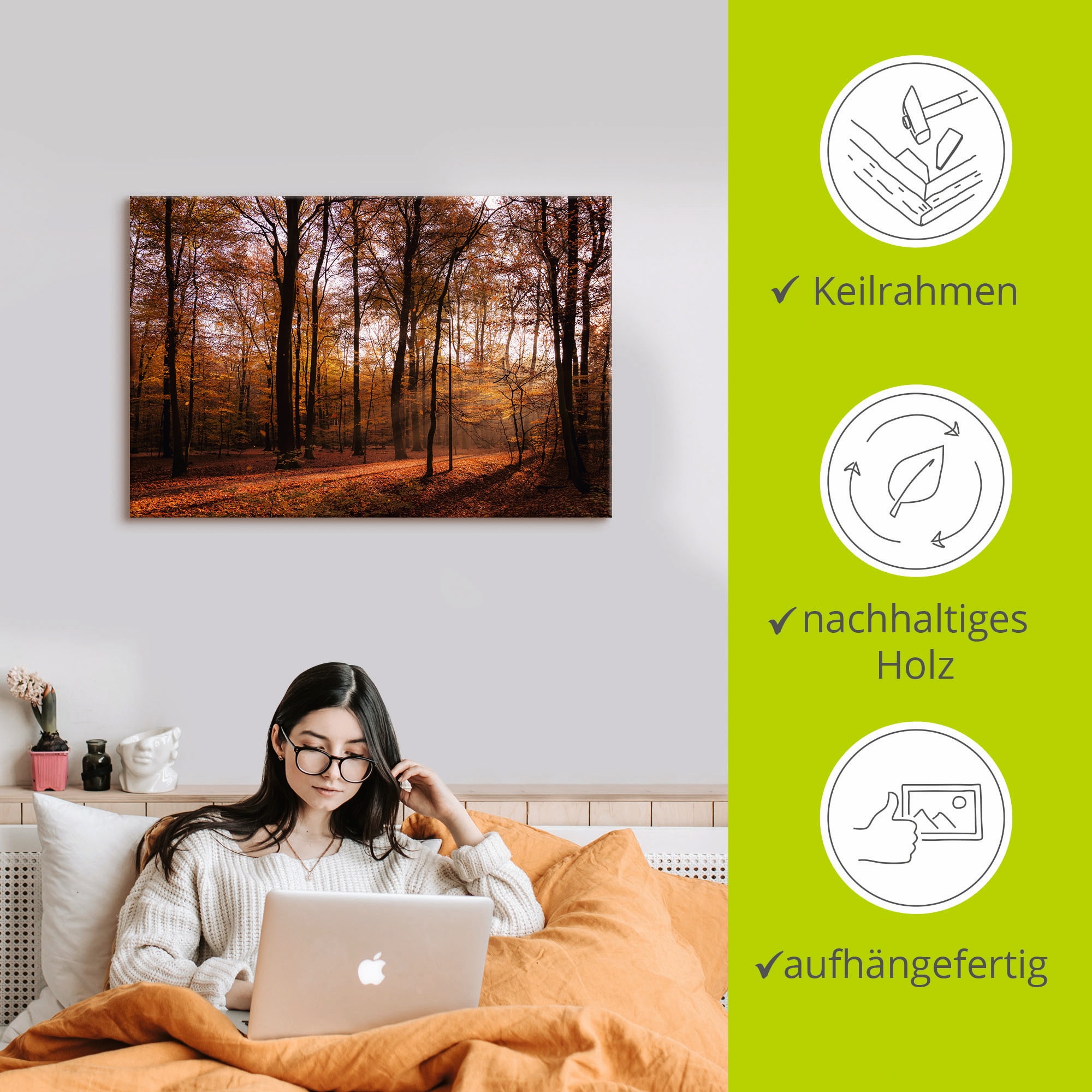 Artland Wandbild »Sonnenaufgang im Herbst II« Wald 1 Stk. tlg. als Alubild, Outdoorbild, Leinwandbild, Poster, Wandaufkleber