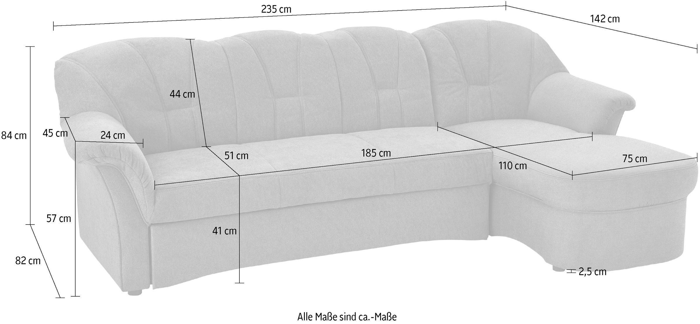 DOMO collection Ecksofa Papenburg L-Form, in großer Farbvielfalt, wahlweise mit Bettfunktion