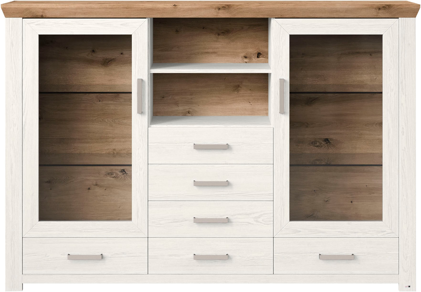 set one by Musterring Highboard »York«, Typ 56, mit Glastüren, Beleuchtung optional, B 184 cm