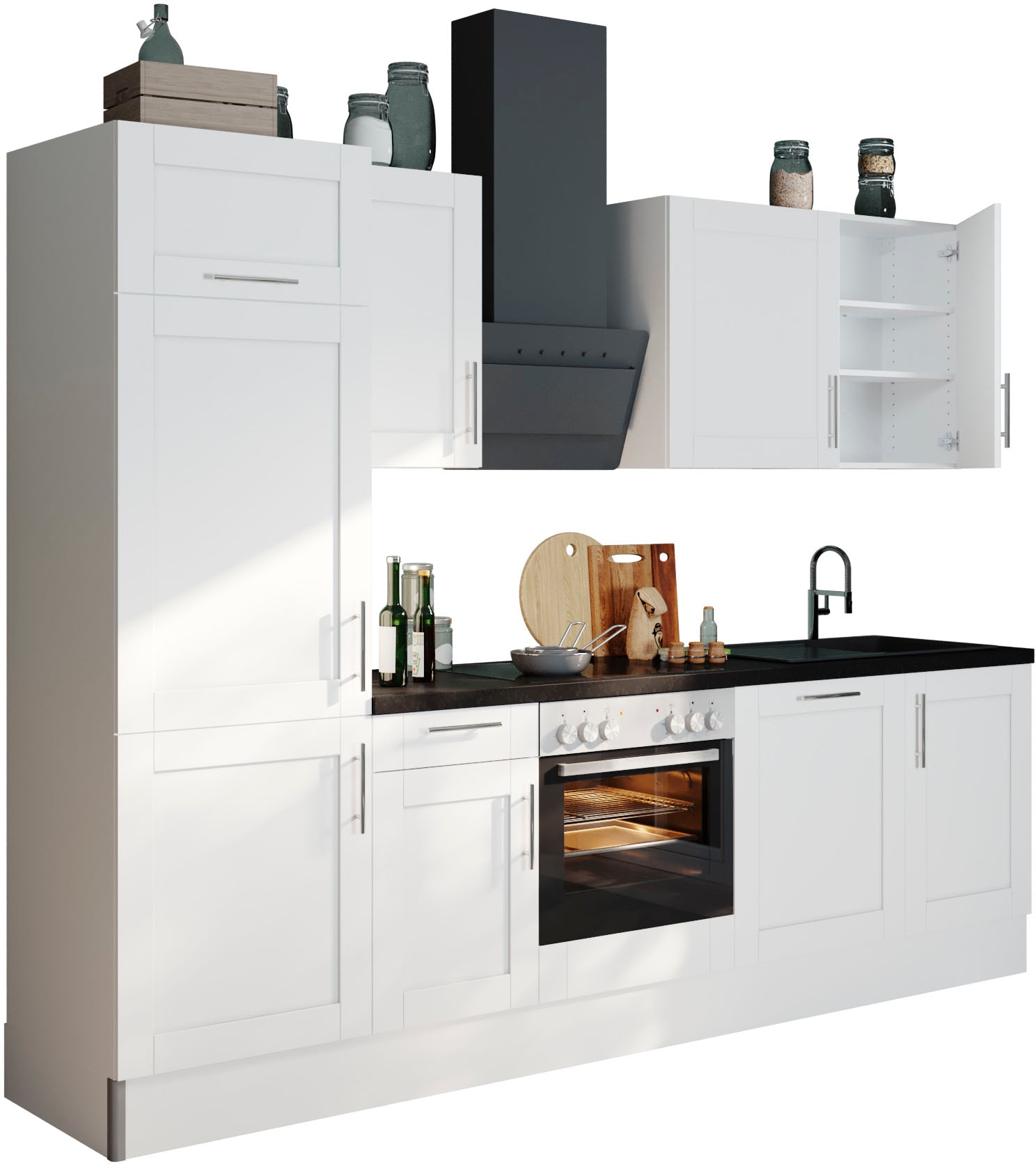 OPTIFIT Küche "Ahus" 280 cm breit,wahlweise mit E-Geräten,MDF Fronten, Soft Close Funktion