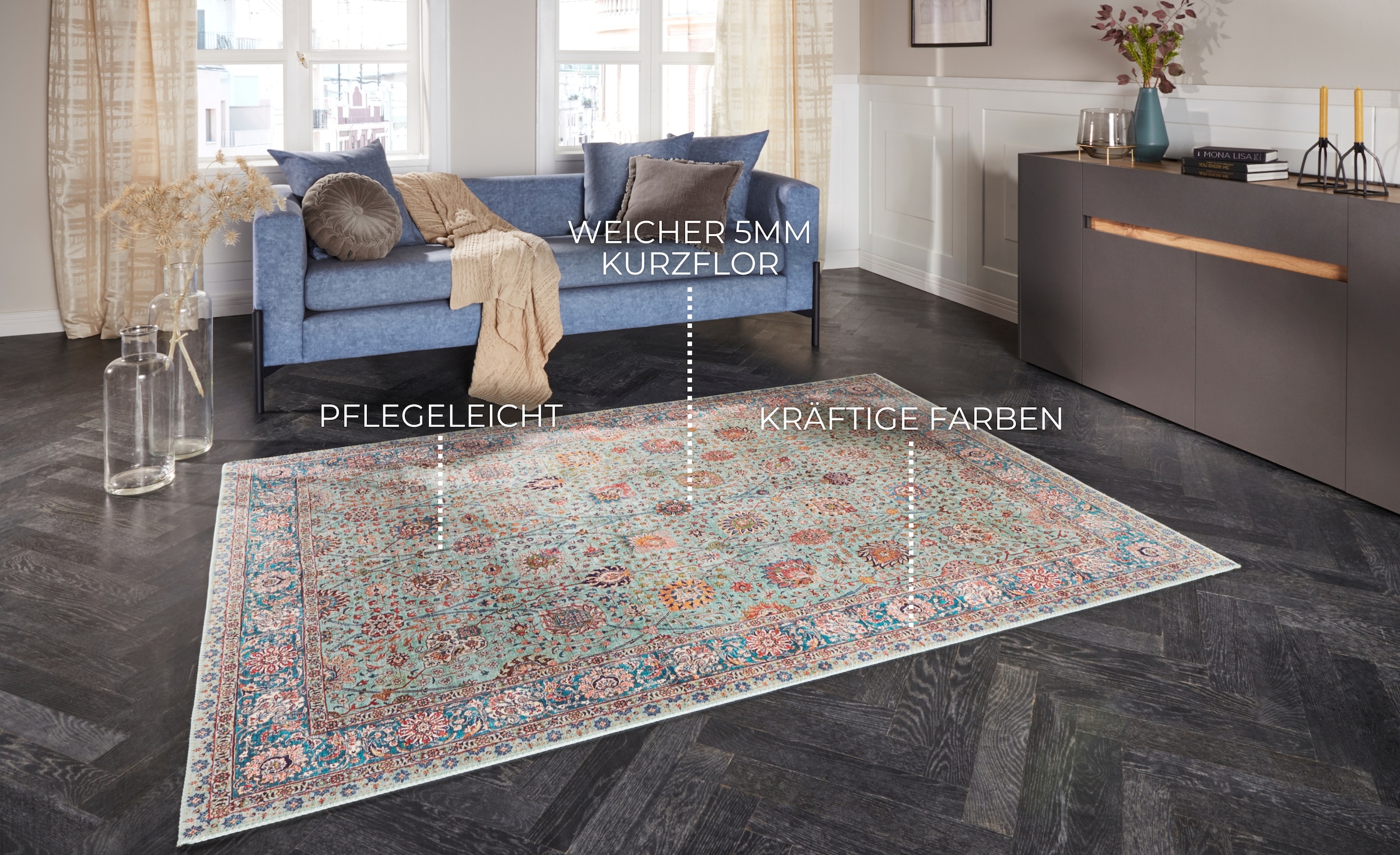 ELLE DECORATION Teppich »Mahal«, rechteckig, 5 mm Höhe, Orientalisch, Kurzflor, Vintage, Wohnzimmer, Schlafzimmer, Läufer