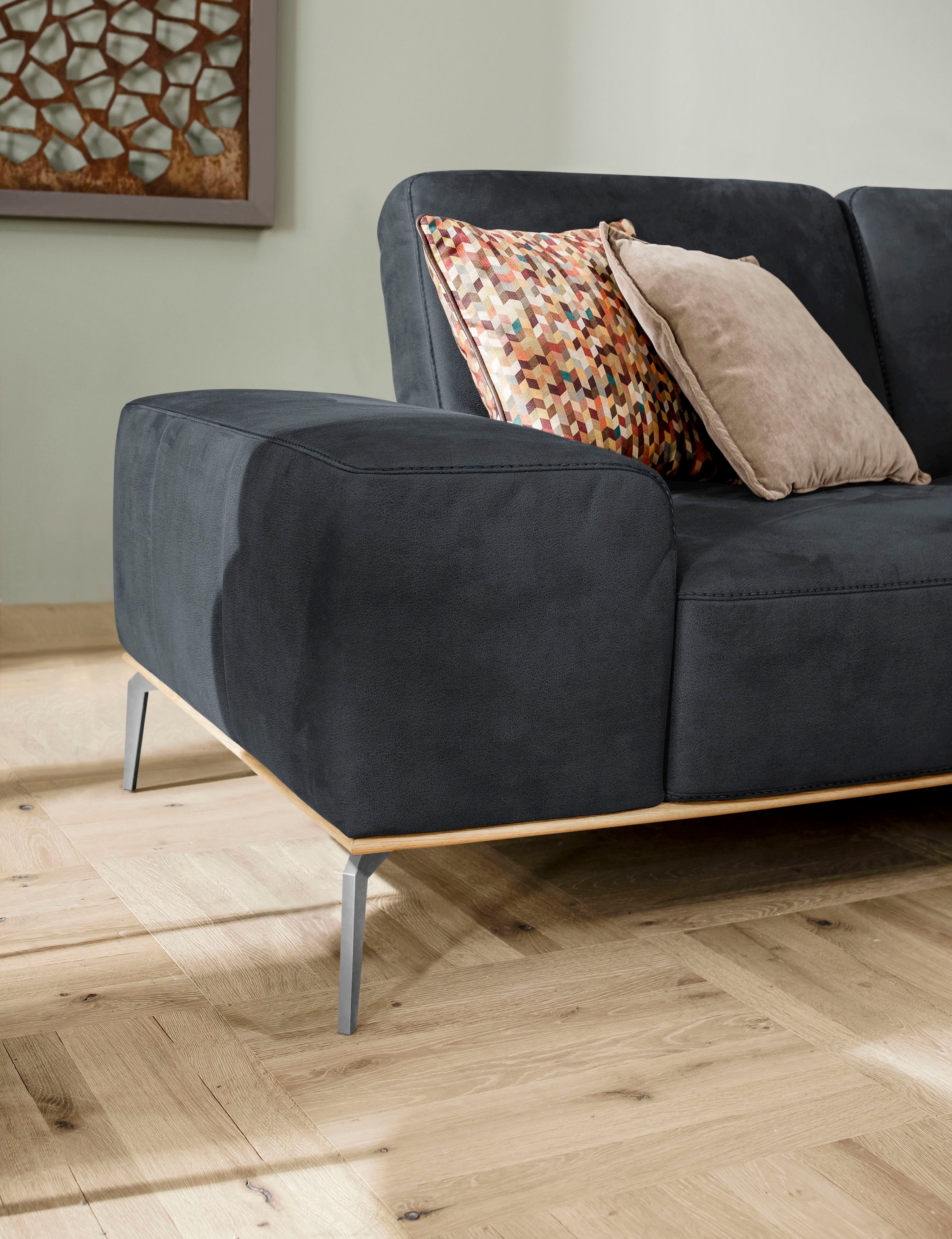 W.SCHILLIG Ecksofa »run, Designsofa mit tollem Sitzkomfort, L-Form«, mit elegantem Holzsockel, Füße in Chrom glänzend, Breite 279 cm