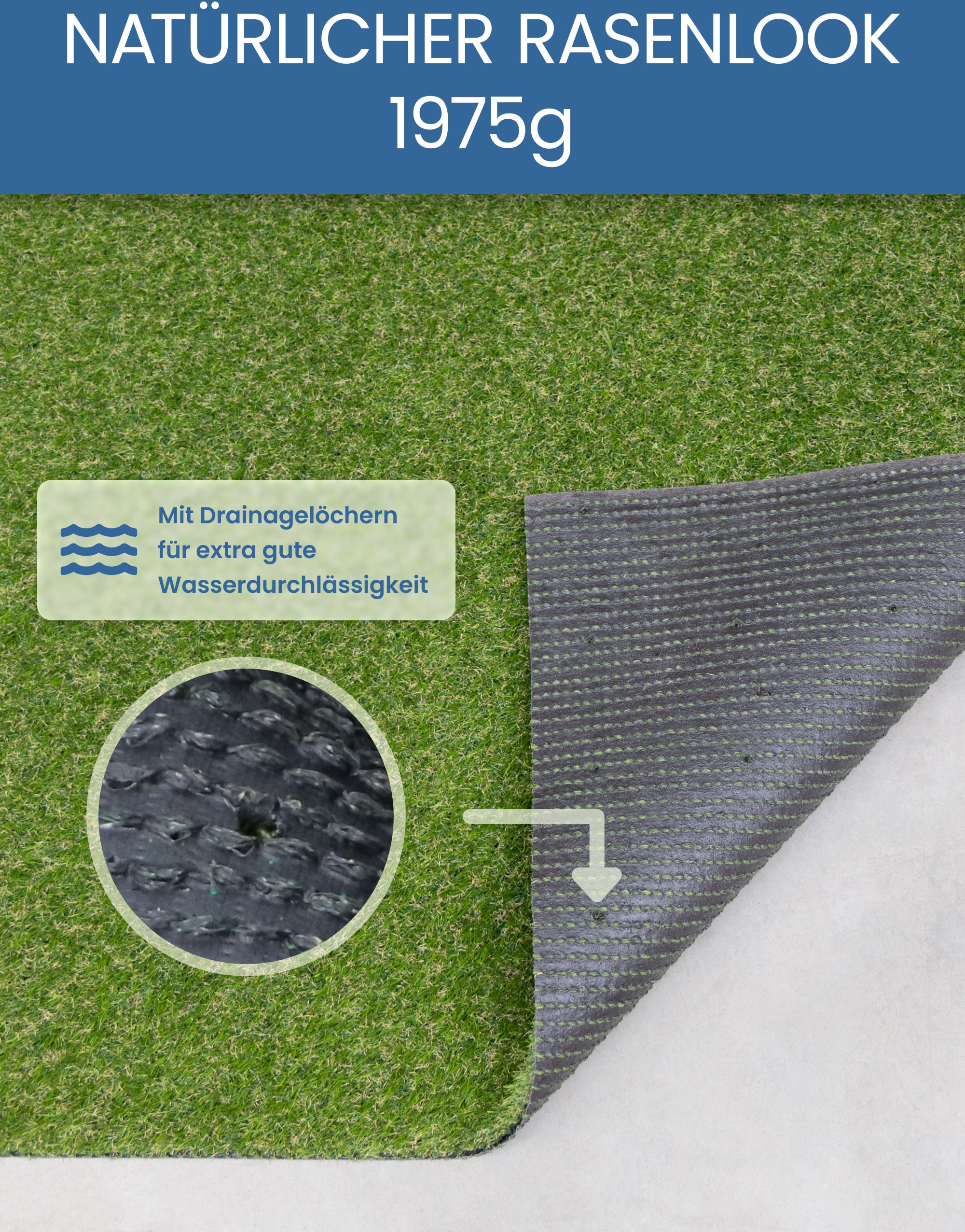 Primaflor-Ideen in Textil Kunstrasen »WOODLAND«, rechteckig, 29 mm Höhe, natürliche Optik, mit Drainagefunktion, ideal für Balkon & Terrasse