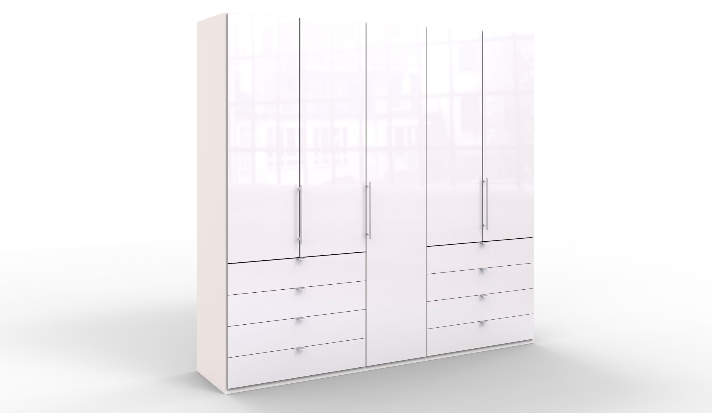 WIEMANN Falttürenschrank »Loft, Kleiderschrank, Schrank, Wäscheschrank, mit Glasfront«, (3 Breiten, 2 Höhen 216/236 cm auswählbar, MADE IN GERMANY), inkl. gepämpften Schubkästen und Türen, mit Panoramaöffnung