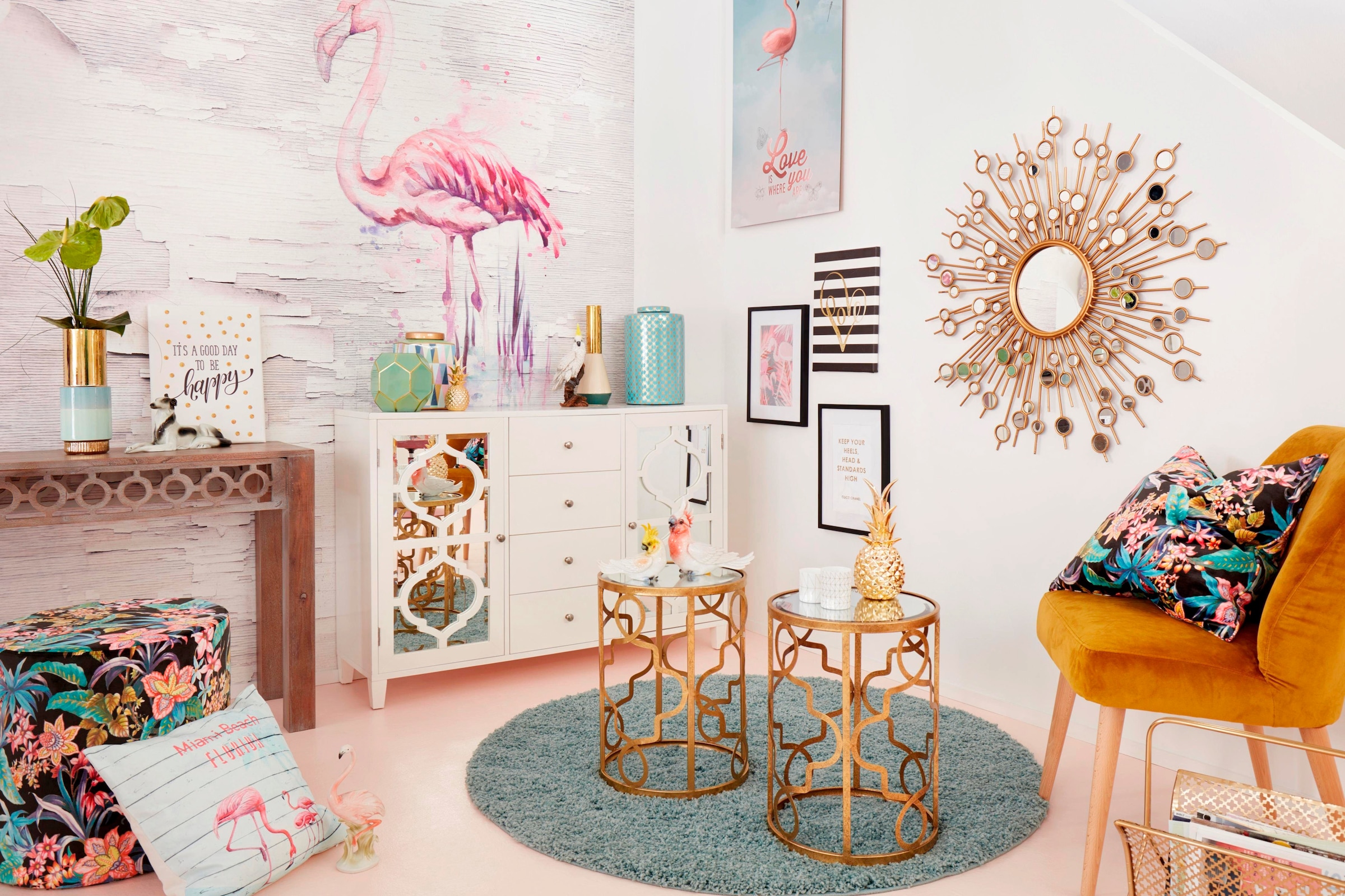 Komar Vliestapete »Digitaldruck Vlies - Pink Flamingo - Größe 200 x 250 cm«, bedruckt, Wohnzimmer, Schlafzimmer