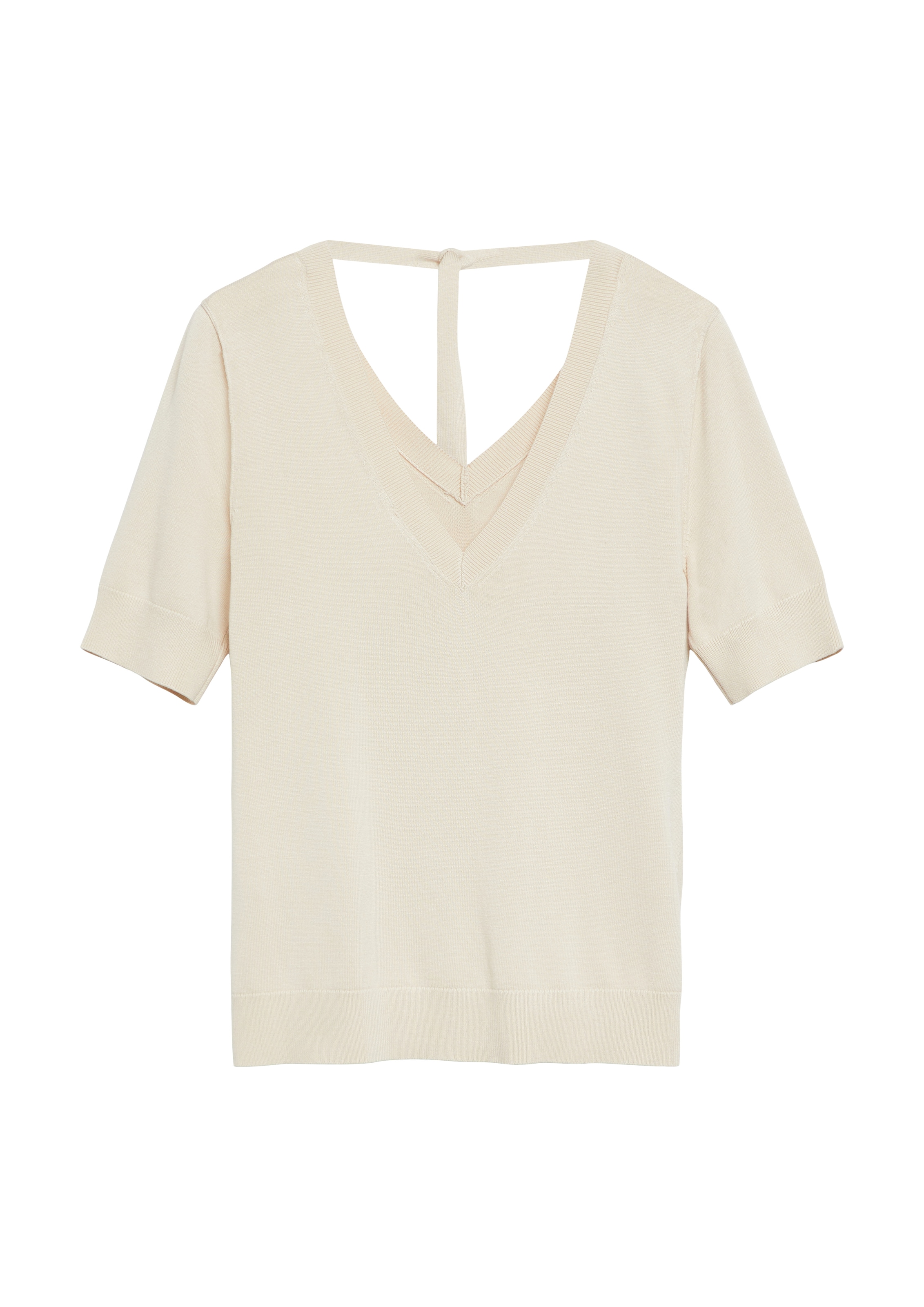 Comma Strickpullover Halbarm-Pullover mit V-Ausschnitt und Bindung im Nacken