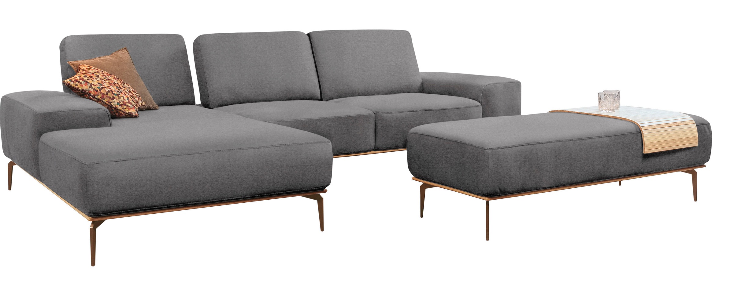 W.SCHILLIG Ecksofa »run, Designsofa mit tollem Sitzkomfort, bequem, L-Form«, mit Holzsockel, Füße in Bronze pulverbeschichtet, Breite 319 cm