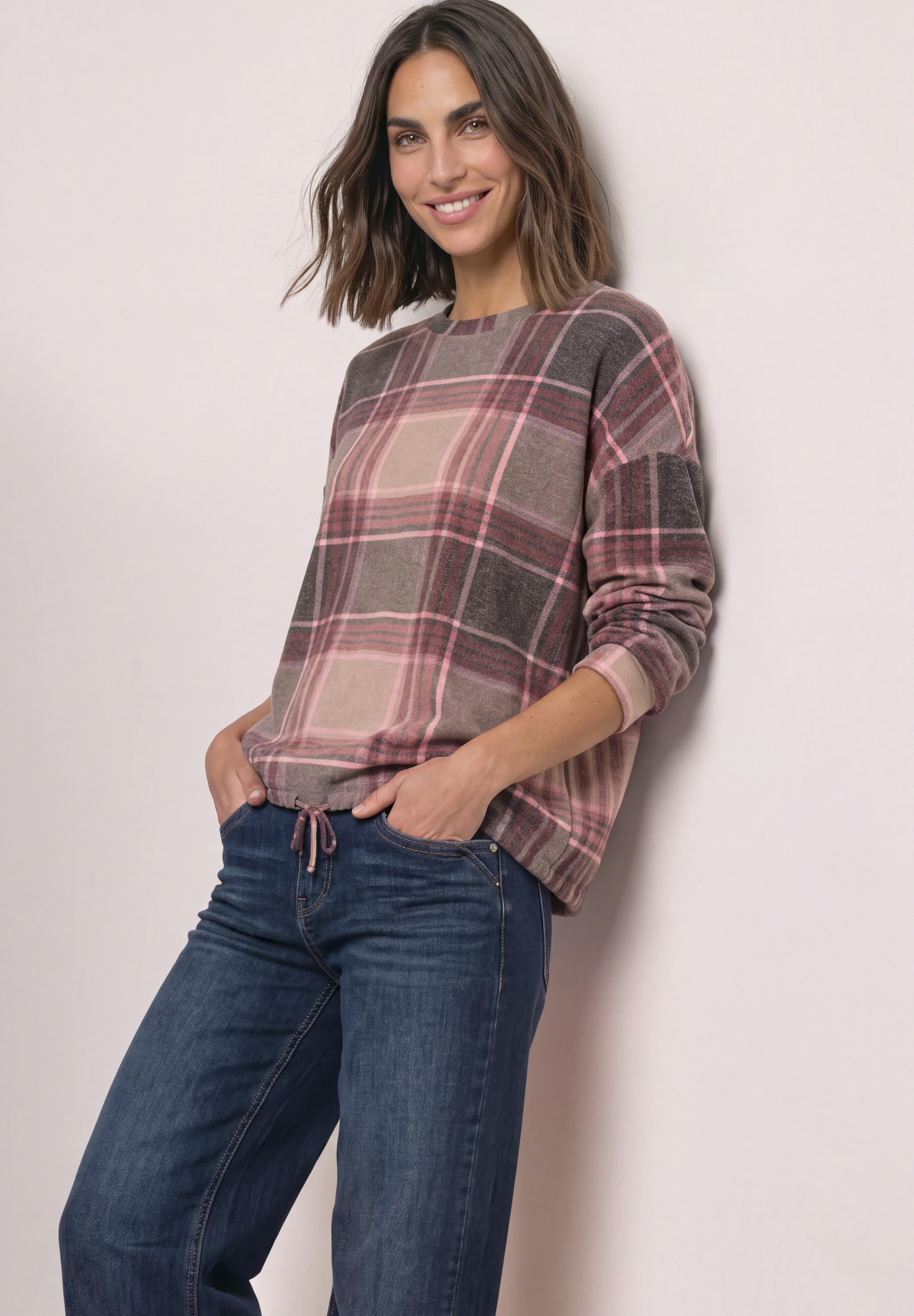 STREET ONE Langarmshirt mit Rundhals und Karomuster