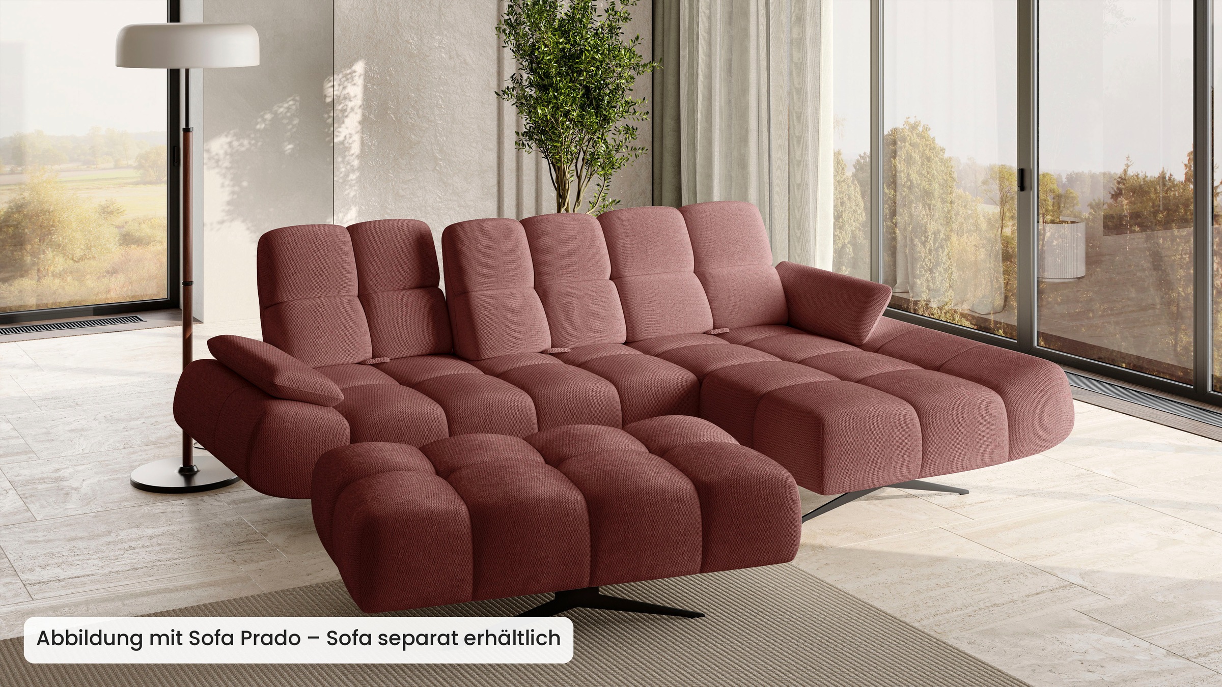 WERK2 Polsterhocker »Prado-S in Bubble-Optik, passend zum Designer Sofa Prado-S« Großer Polsterhocker in Chenille, 129 cm breit & 45 cm hoch