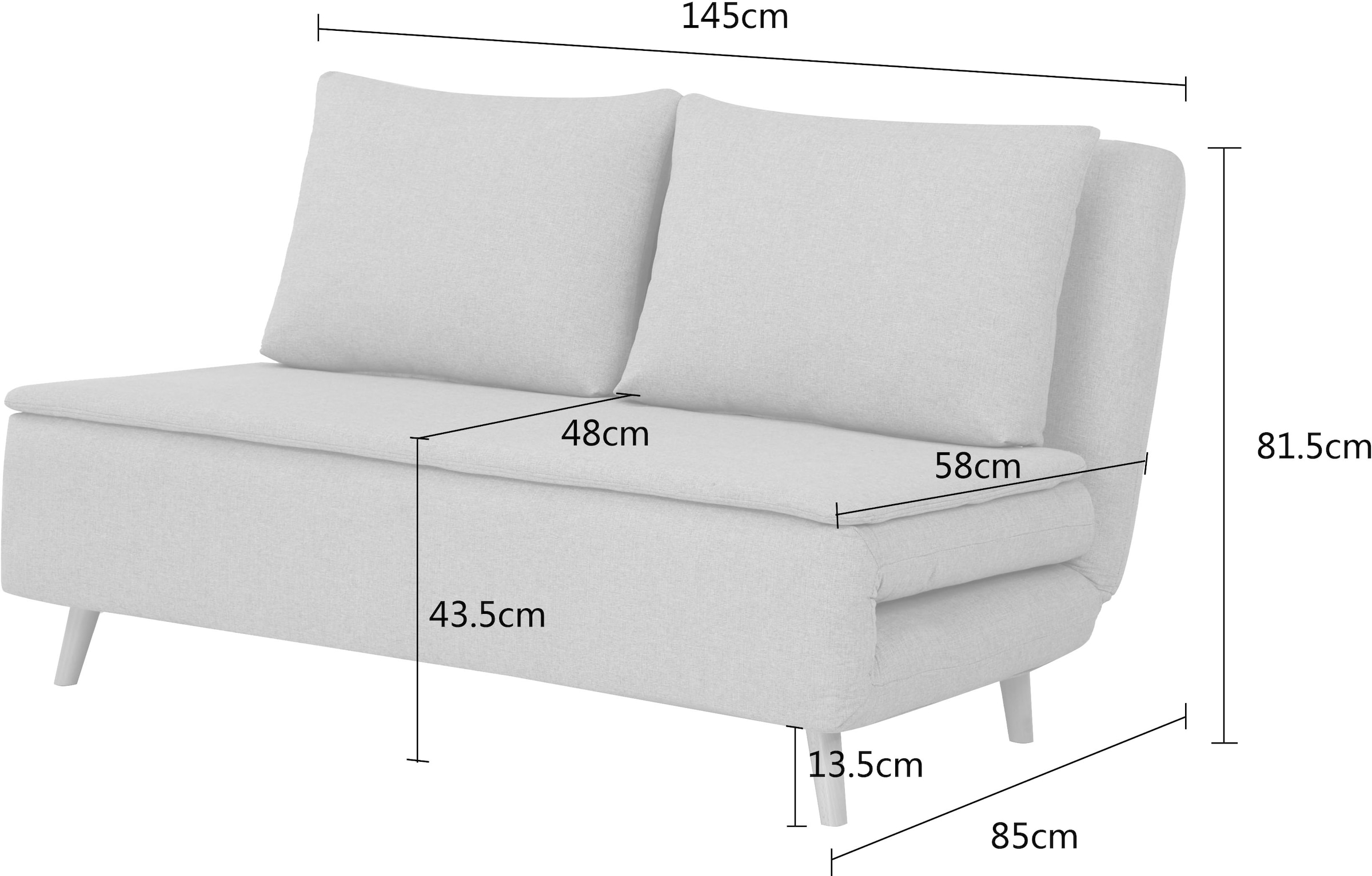 Home affaire Schlafsofa »AINSLEY 140 cm -2-Sitzer, verstellbare Rückenlehne« wandelbar zum Gästebett, Relaxsofa, Webstoff u. Cord-Bezug