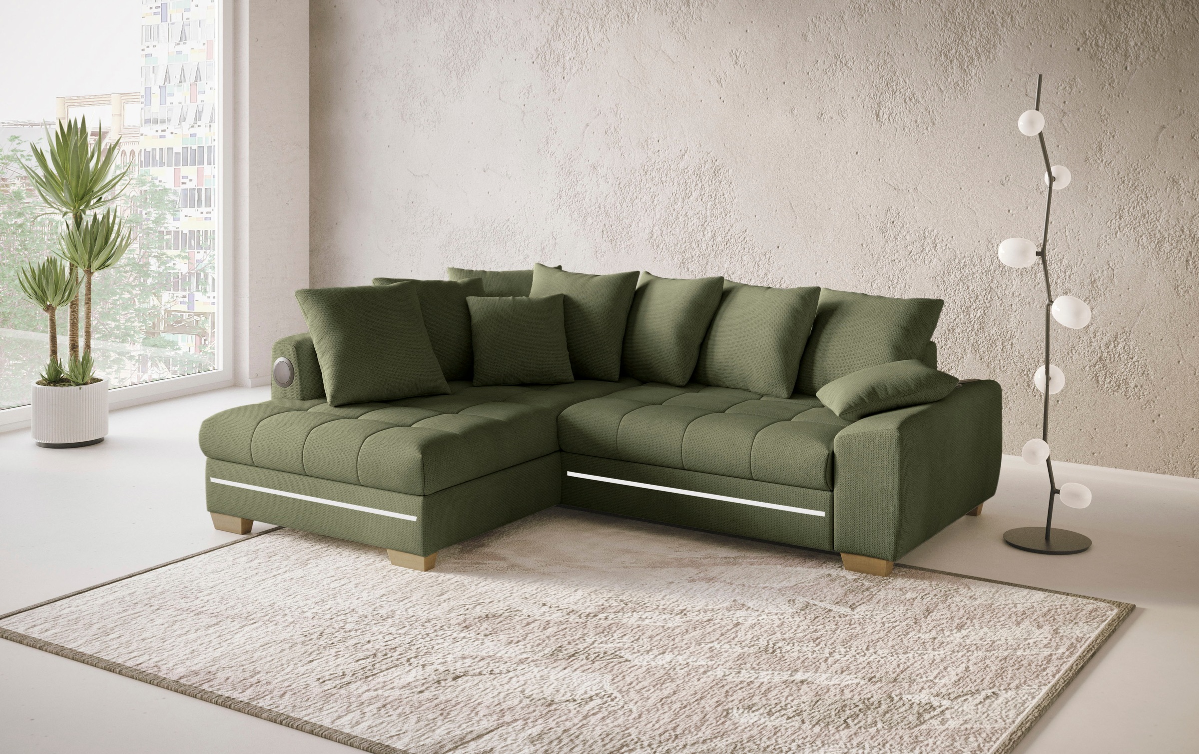 Mr. Couch Ecksofa »Nikita II, L-Form«, mit Kaltschaum, RGB-LED, Soundsystem, wahlweise mit Bett, Bettkasten