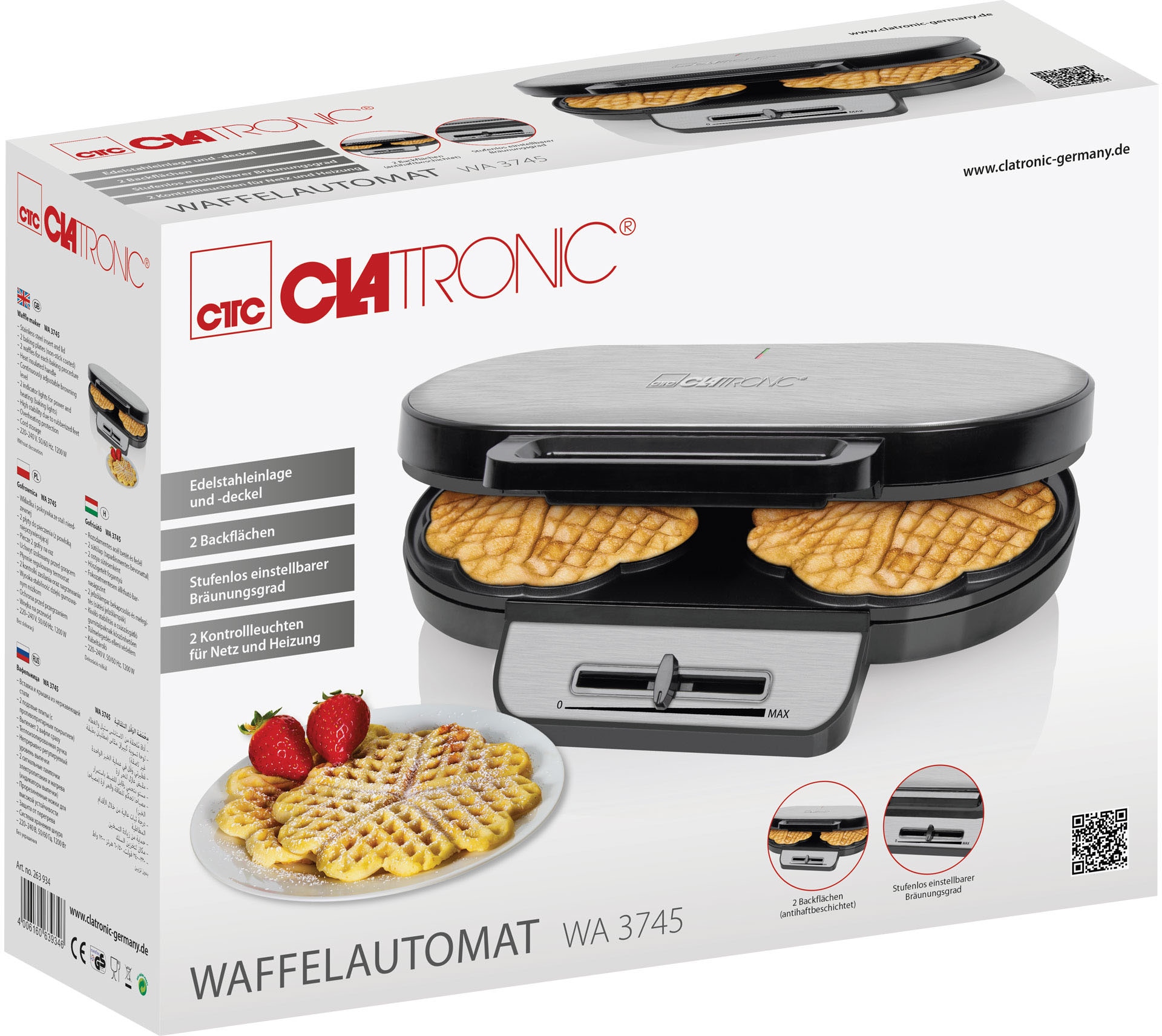 W 3745«, Garantie CLATRONIC 3 XXL Waffeleisen »WA 1200 Jahren mit