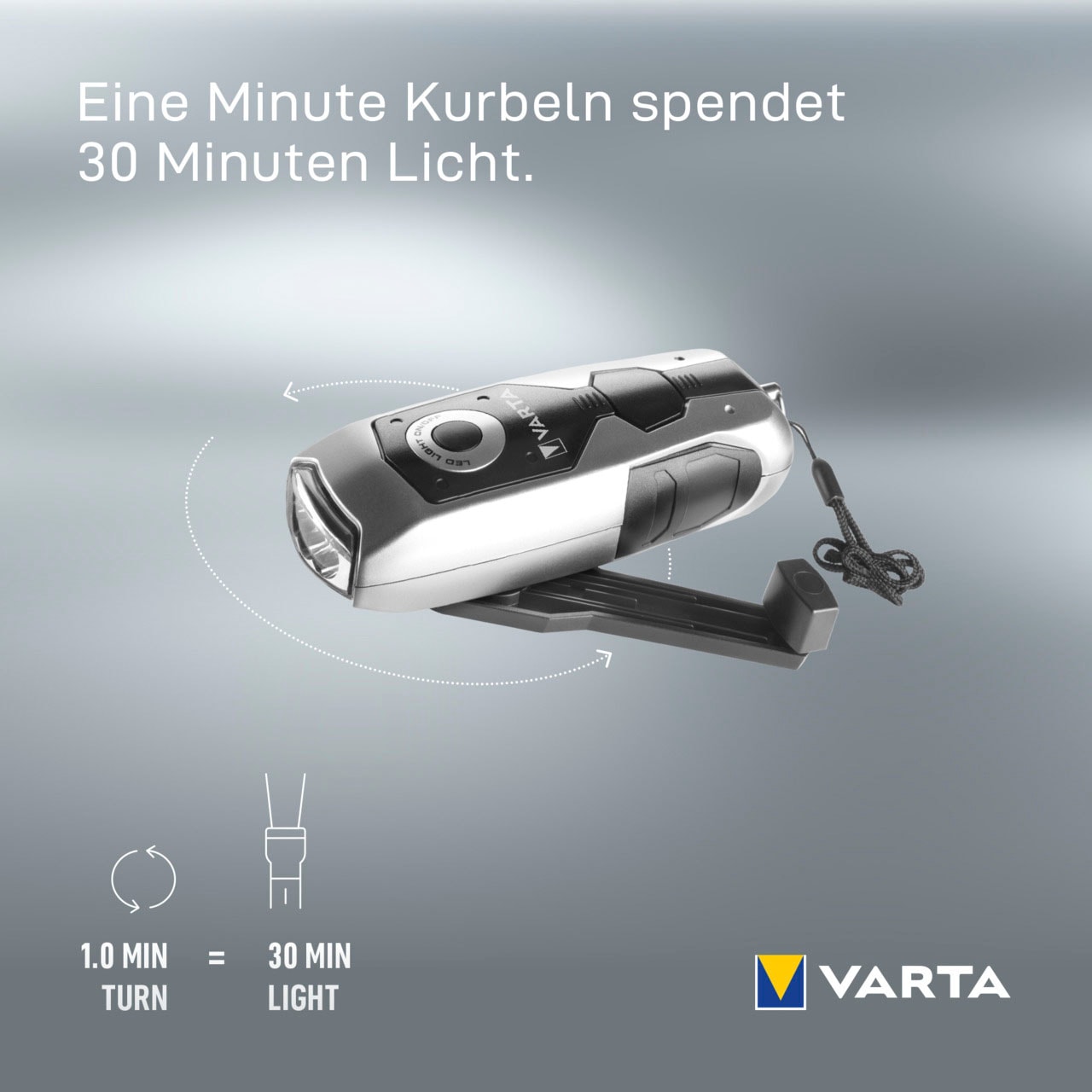 VARTA Taschenlampe »DYNAMO LIGHT LED«, (1 St.), mit Kurbel - 100% batterieunabhängig - Stromausfall, Camping, Outdoor