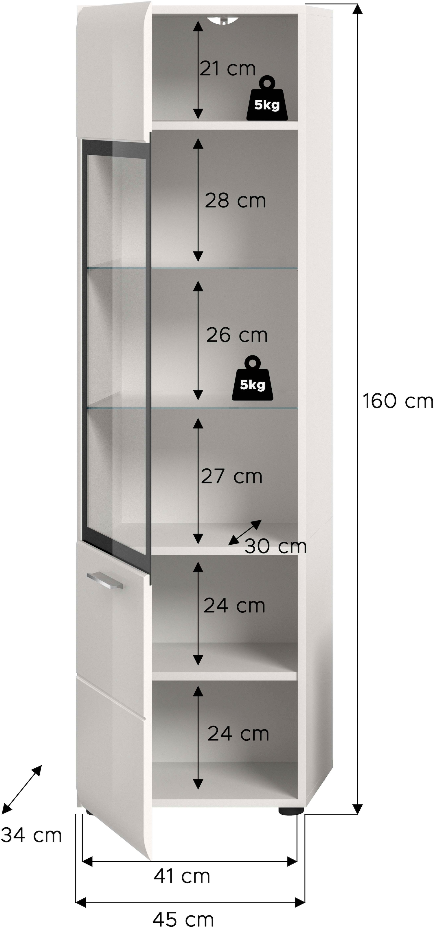 Home affaire Vitrine »FLORENZ, Höhe: 160 cm, hochwertige MDF-Front, Glastür, Glasböden« 1 Stk. tlg. Vitrine, Vitrine weiß, Vitrinenschrank, Wohnzimmervitrine, Wohnzimmer
