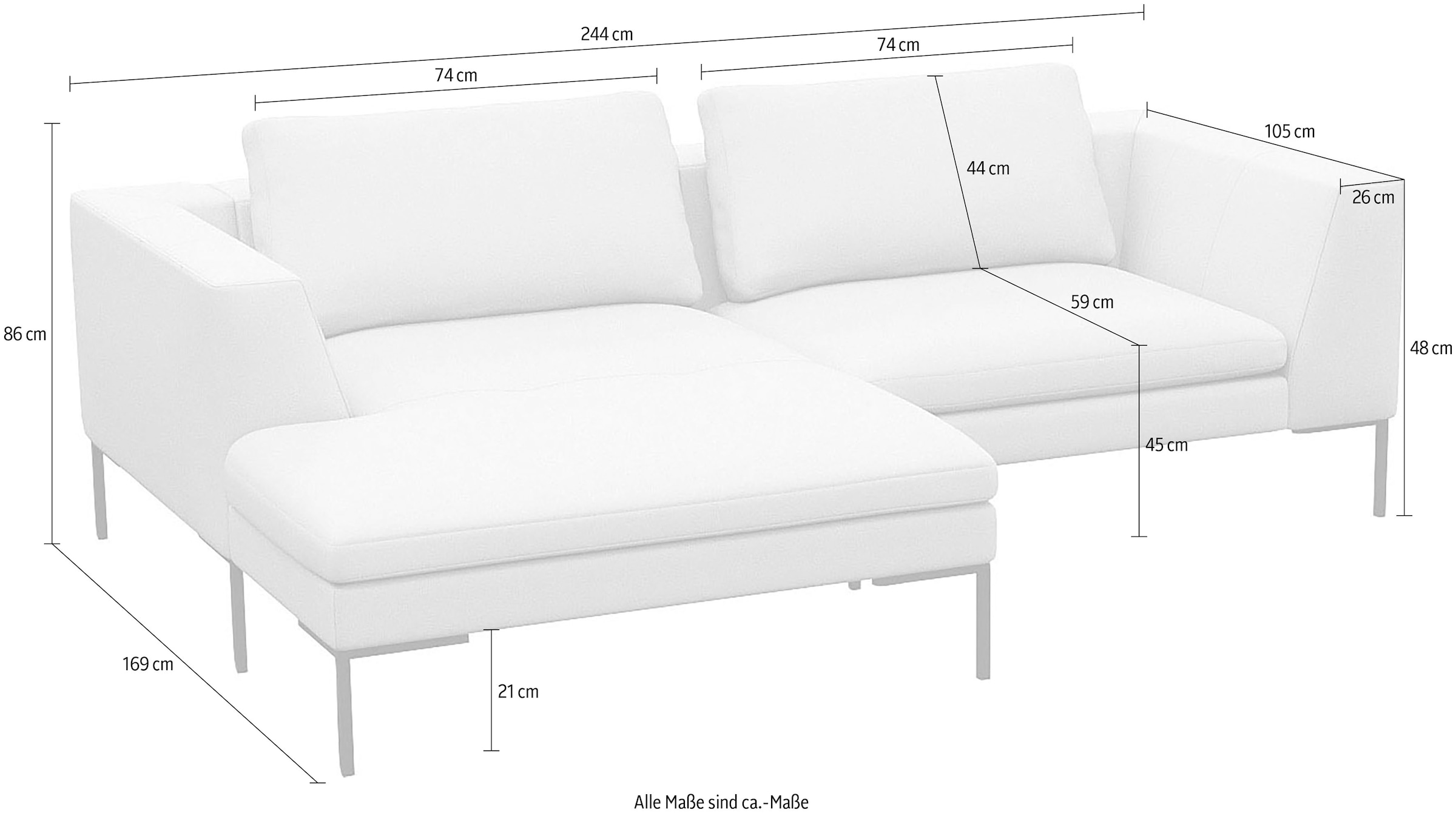 FLEXLUX Ecksofa »Loano, superbequemer Sitzkomfort durch Kaltschaum im Sitz, L-Form«, modernes Sofa, frei im Raum stellbar, lose Kissen, hoher Fuß