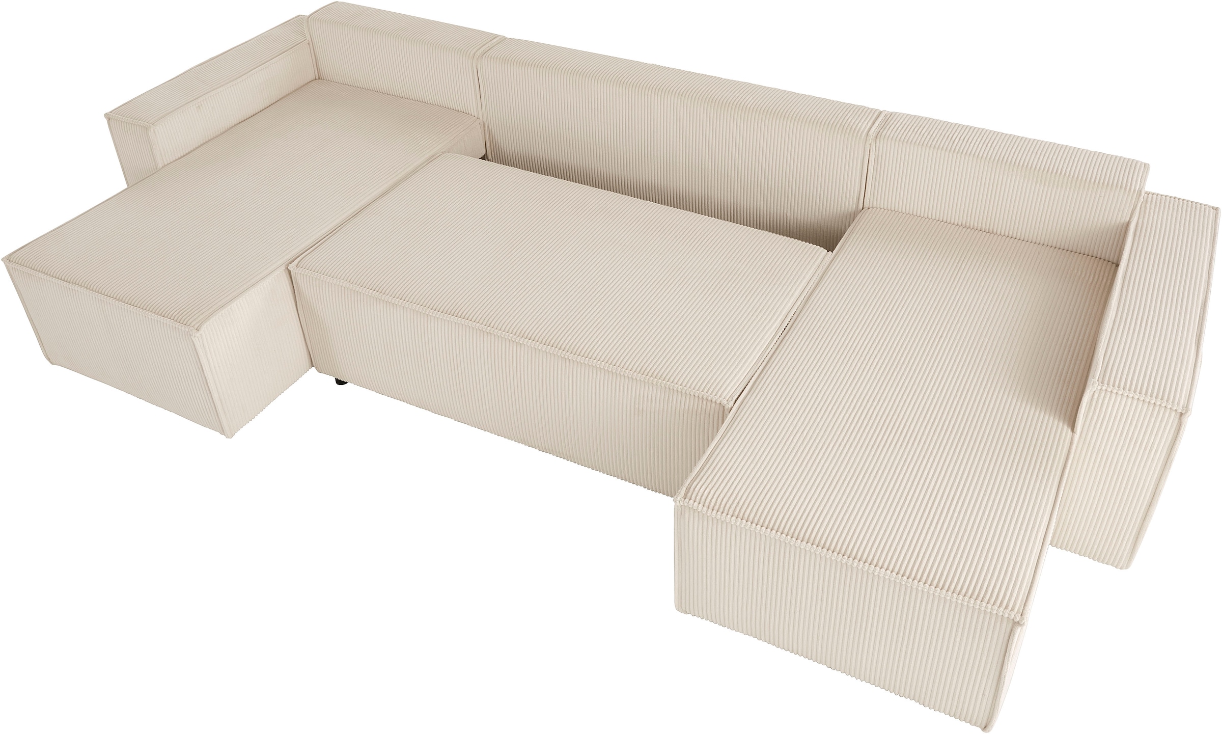 OTTO home Wohnlandschaft »CASSI, 311 cm, U-Form, Schlafsofa, Dauerschläfer, Boxspringfederung« Schlaffunktion (133/270cm), Bettkasten, Seitentaschen, Cord-Bezug