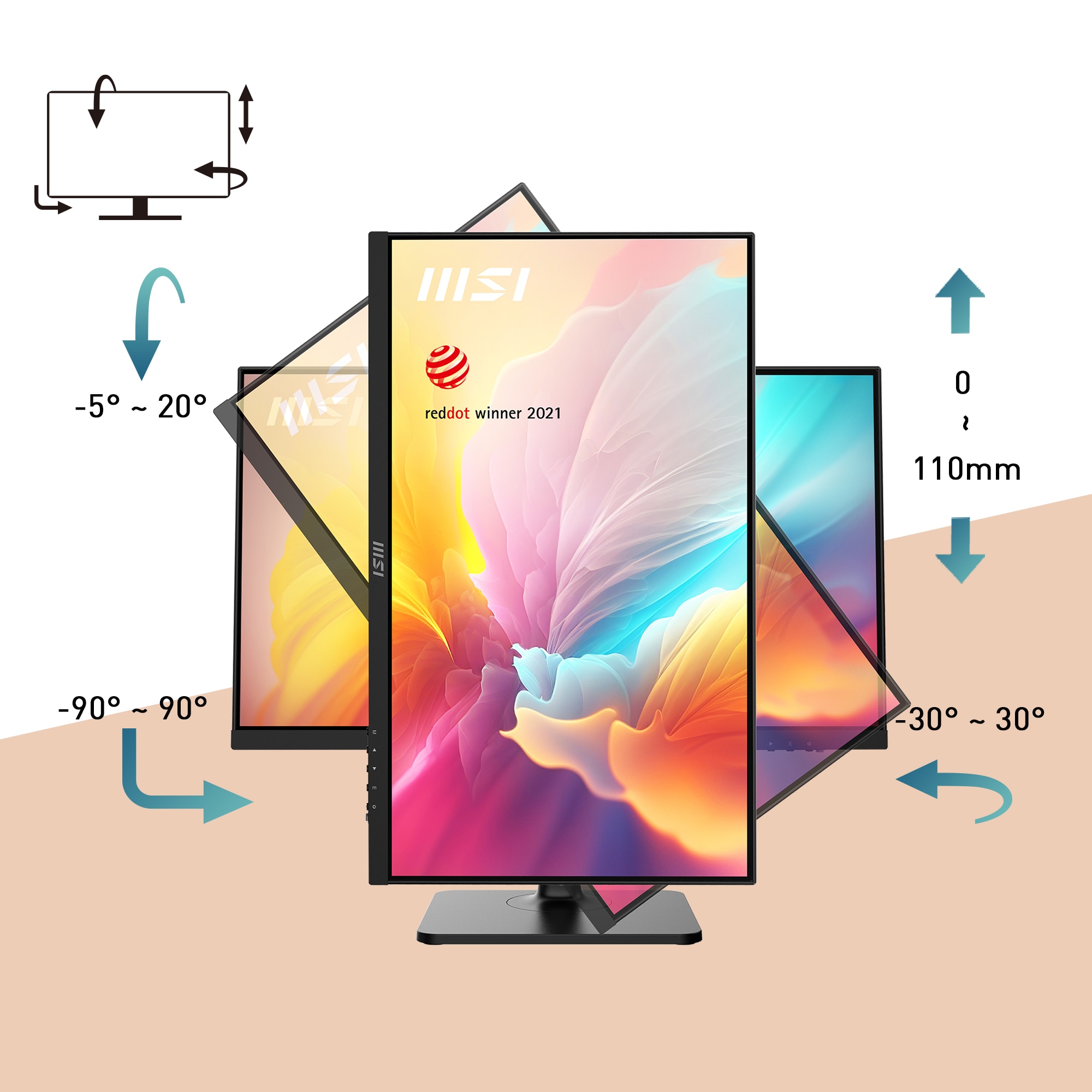 MSI LED-Monitor »Modern MD2412P«, 60 cm/24 Zoll, 1920 x 1080 px, Full HD, 1 ms Reaktionszeit, 100 Hz, höhenverstellbar, 3 Jahre Herstellergarantie, USB-C