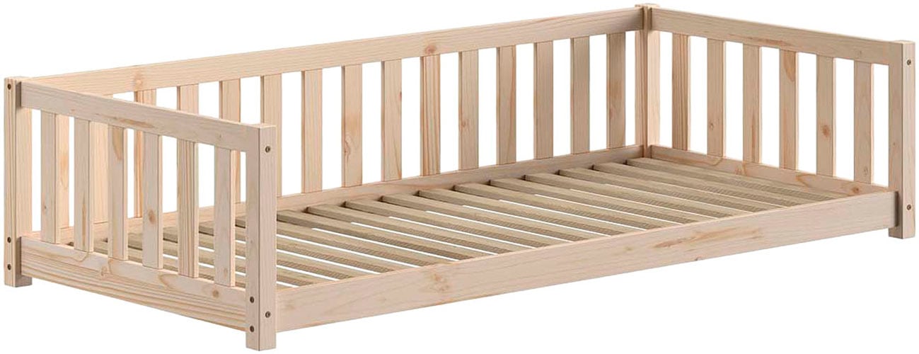 Vipack Kinderbett »Dallas, Massivholzbett, umbaubar vom Boden- zum Daybett« inkl. Rolllattenrost und Sprossenumrandung, 90 oder 140x200 cm breit,  stabil und standfest gebaut, wahlweise Kiefer massiv natur oder weiß