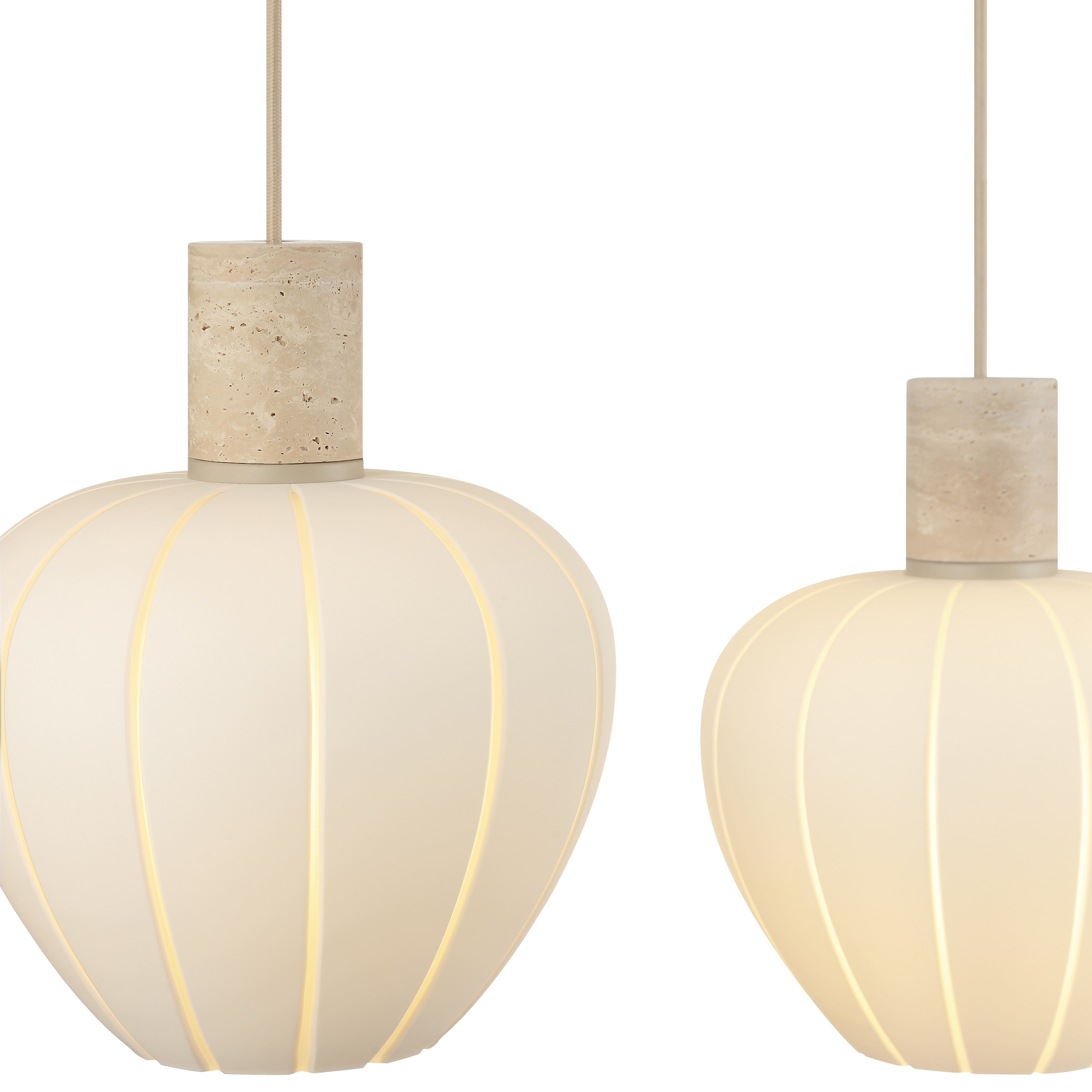 lumiCouture Pendelleuchte »Annie« E27 1 Stk. 100 x 23,5 x 150 cm, E27, Glas/Travertin Stein, weiß beige, kürzbar