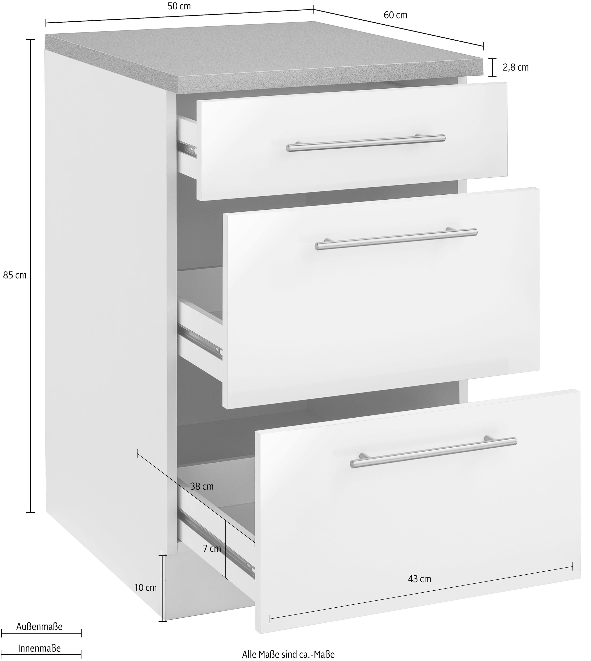 wiho Küchen Unterschrank »Cali, TOPSELLER« 50 cm breit, mit 2 großen Auszügen