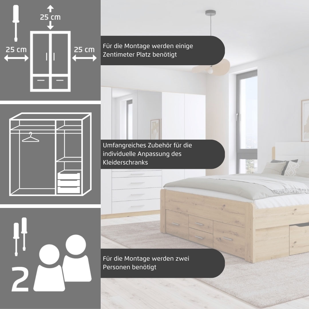 rauch Kleiderschrank »Schrank Drehtürenschrank Ankleide Garderobe Schlafzimmer WEINGARTEN« Breiten: 181/225/270 cm, Höhe 210 cm,  mit Spiegel, oberste Schublade mit Einteilung MADE IN GERMANY
