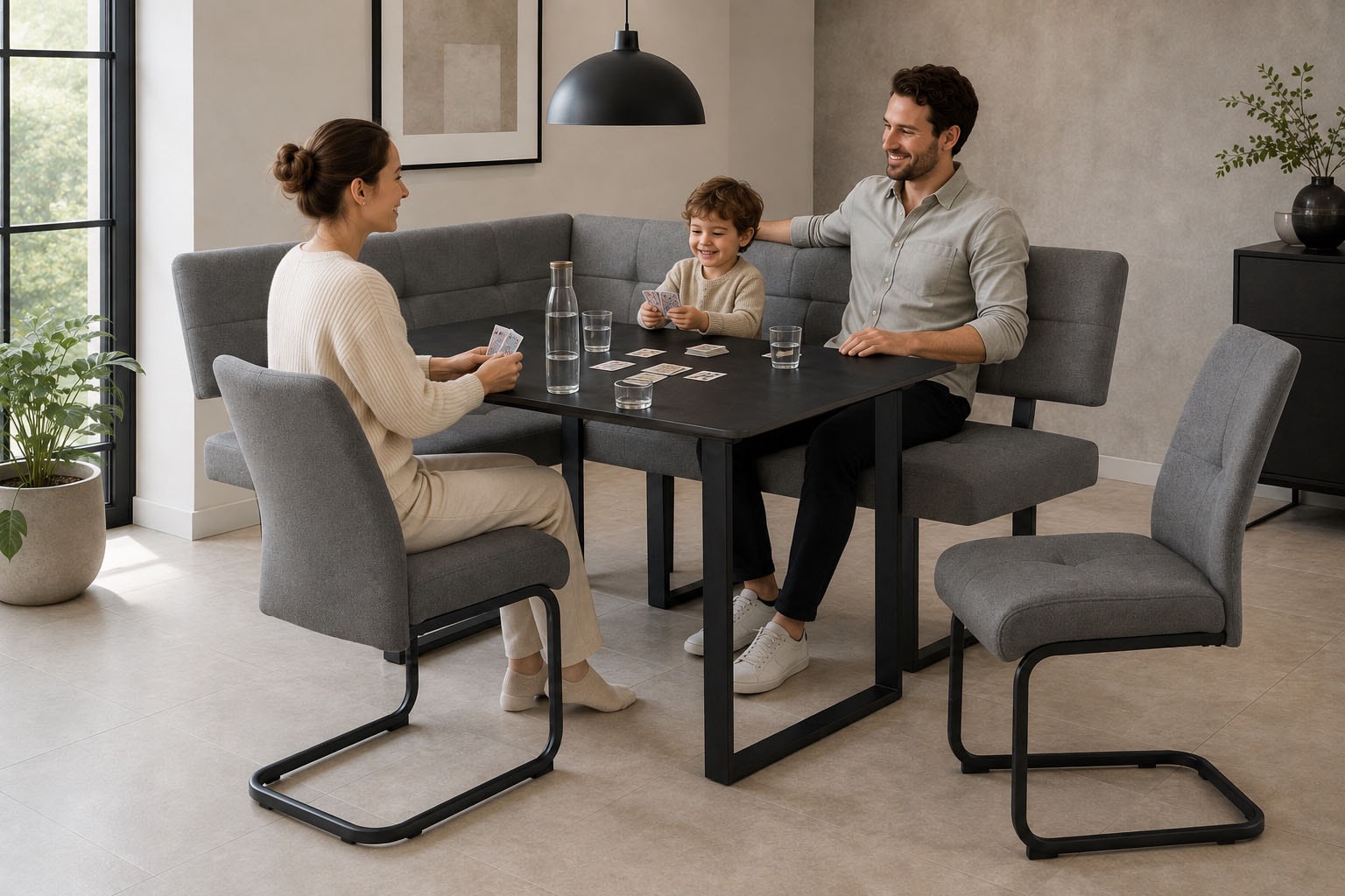 OTTO home Eckbankgruppe »Alabama, 4tlg-Set, Esstisch, Eckbank plus 2 Stühle« Spar-Set, 4 tlg. Sitzgruppe mit Federkern, 2 Freischwingern und Sinterstein-Tisch