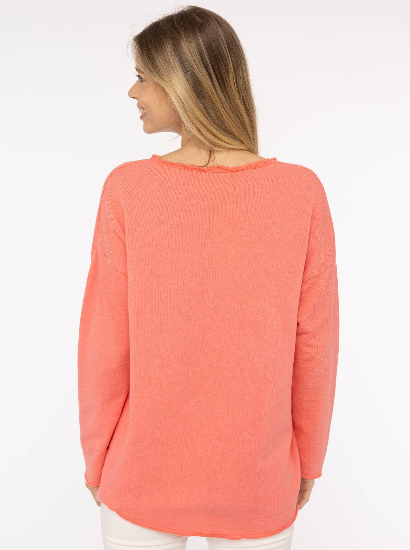 Zwillingsherz Sweatshirt »"Positive Mind"«, ausgefranster V-Ausschnitt, Used Look, Langarm, Schriftzug

