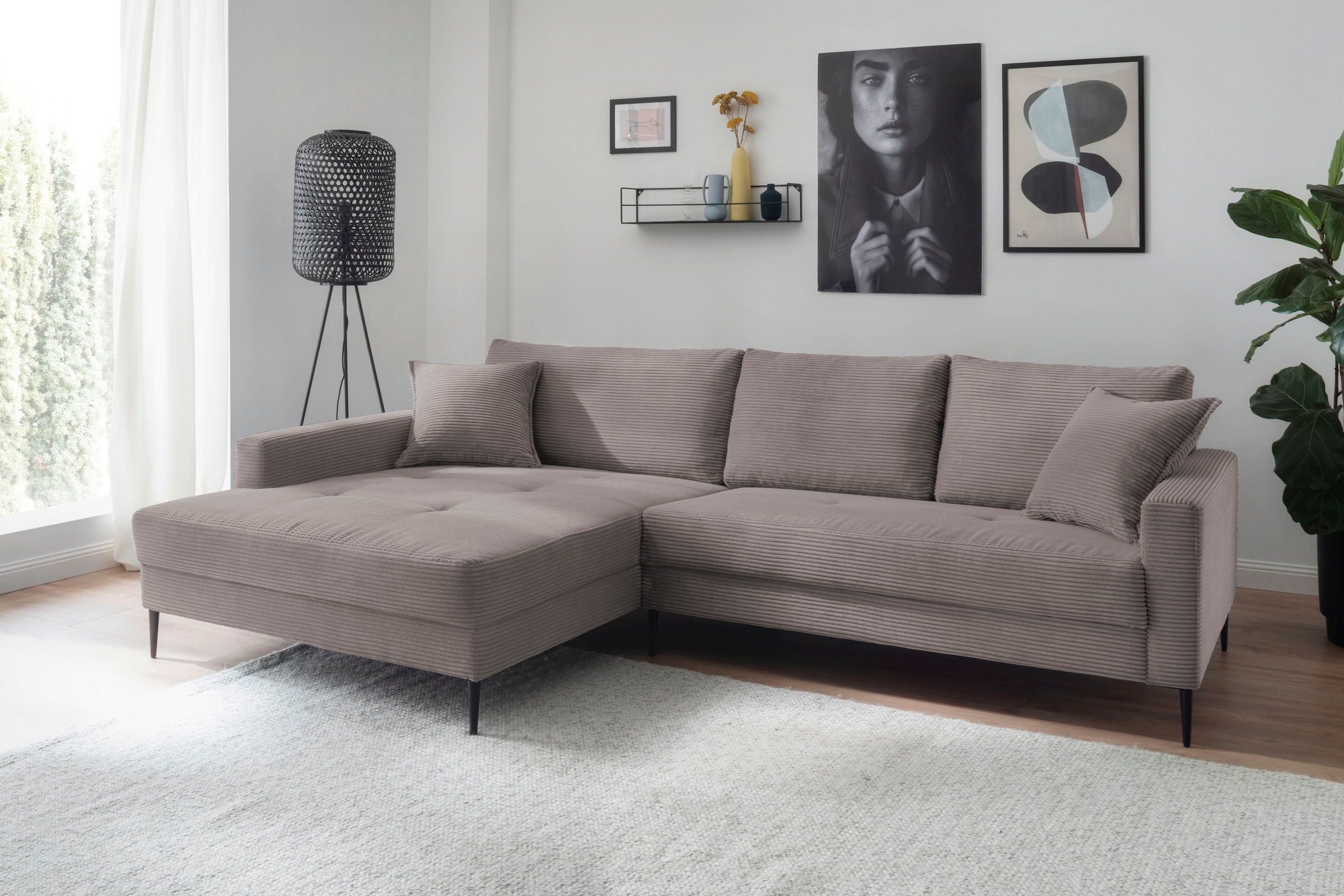 Trends by HG Ecksofa »Summer L-Form«, in Cord-Stoff mit Metallfuß