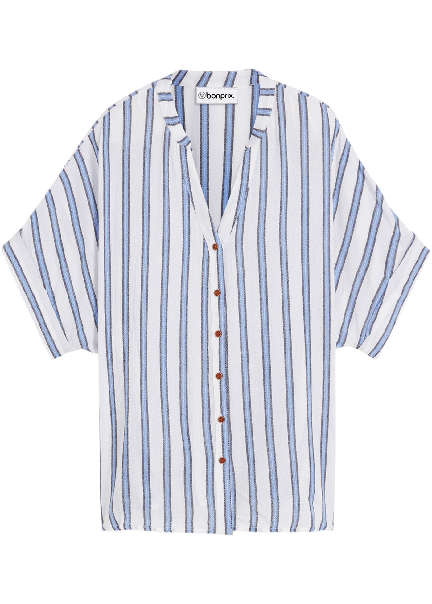 bonprix Hemdbluse mit schmalem Stehkragen und V-Ausschnitt