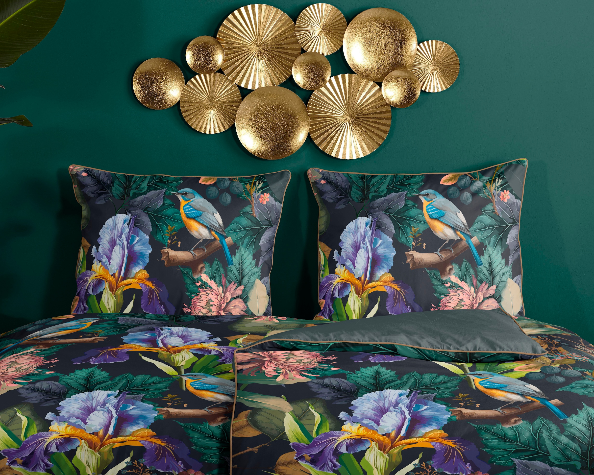 Descanso Wendebettwäsche »Dilana« 2 Stk. tlg. Baumwolle, Satin, 135x200, Biese, Reißverschluss, Wendeoptik, Blumen