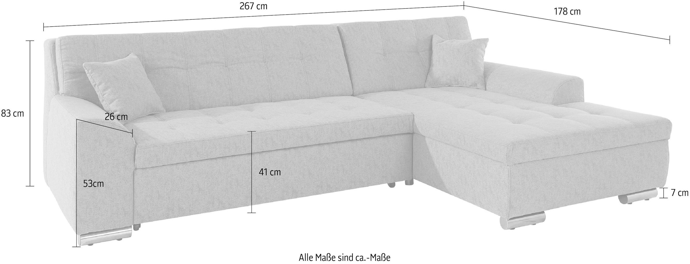 DOMO collection Ecksofa »Aversa, moderne Steppung im Sitz und Rücken, geschwungene Armlehnen,« L-Form, wahlweise mit Bettfunktion