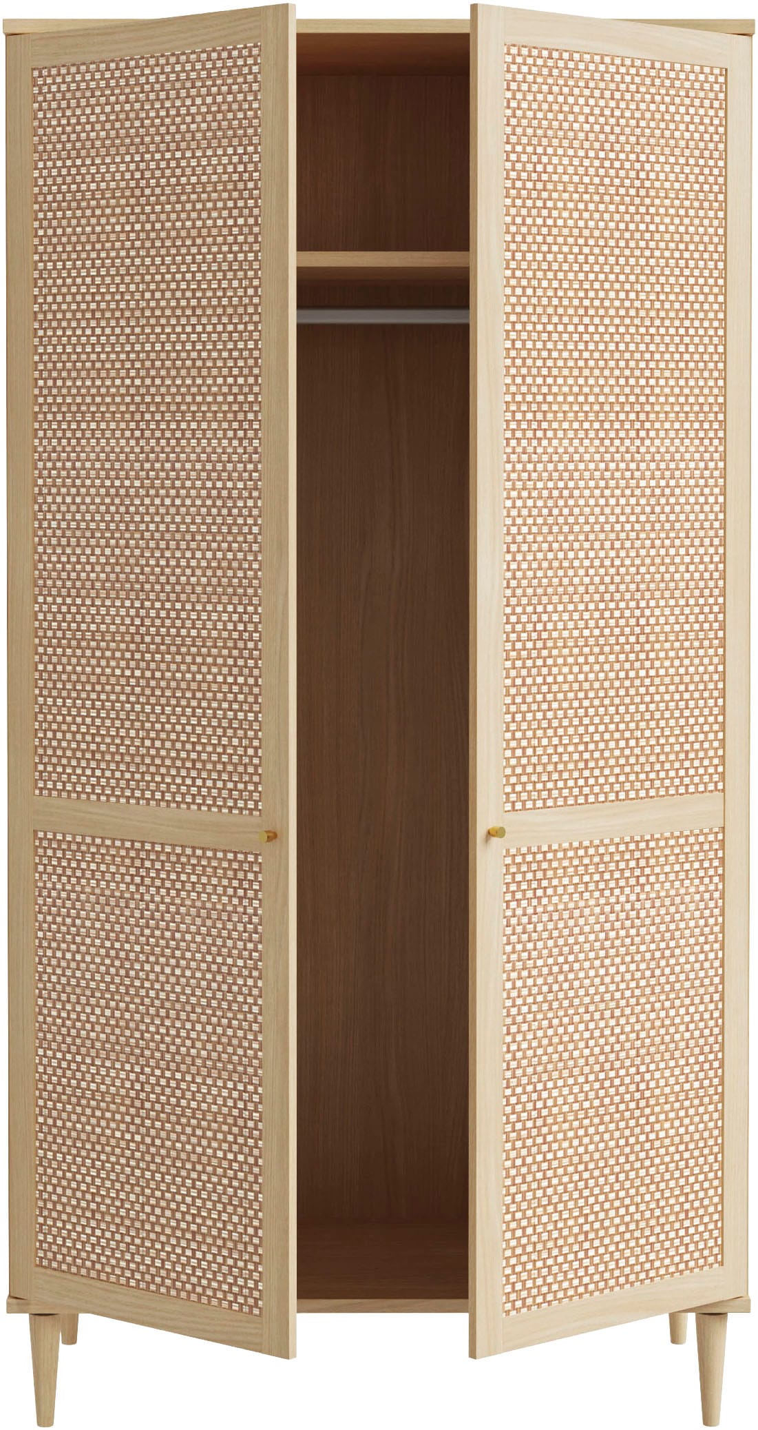 OTTO home Kleiderschrank »ELLIAN mit natürlicher Geflechtoptik und warmem Holzdekor« Holzfüße, Metallgriffe, Made in EU, viel Stauraum, FSC® zertifiziert