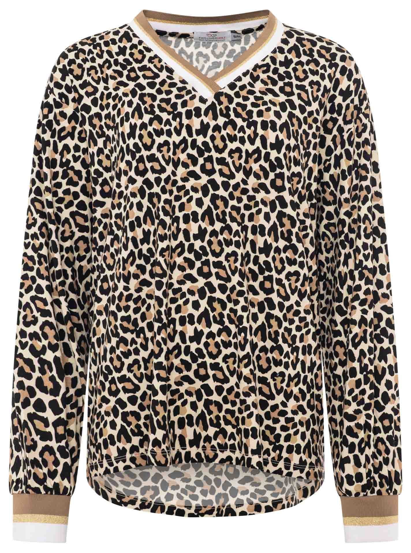 Zwillingsherz Blusenshirt »"Leo"« Leichtes Material, gestreifte Bündchen, Leomuster, V-Neck