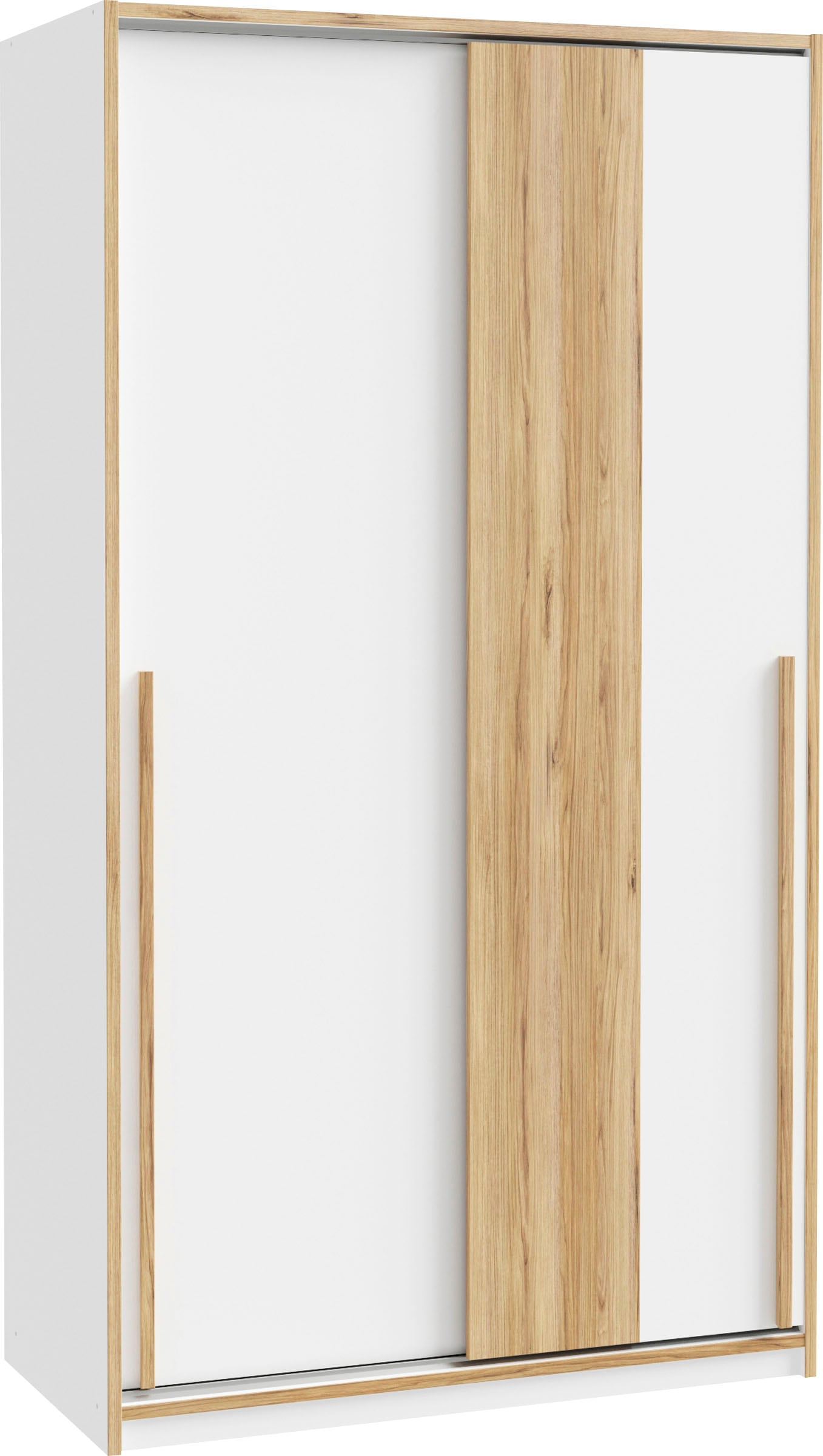 FORTE Schwebetürenschrank »Skandinavisches Design, Holzoptik kombiniert mit Weiß«, (B/H/T ca. 119/215/57cm), ideal für kleine Räume, passend zum Schrankbett, 2 Einlegeböden